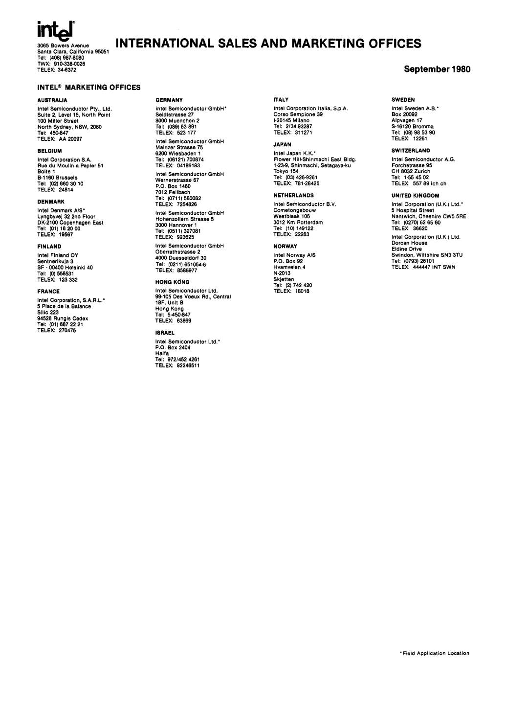 Intel mcs-48 manual International Sales and Marketing Offices, INTEL$ Marketing Offices 