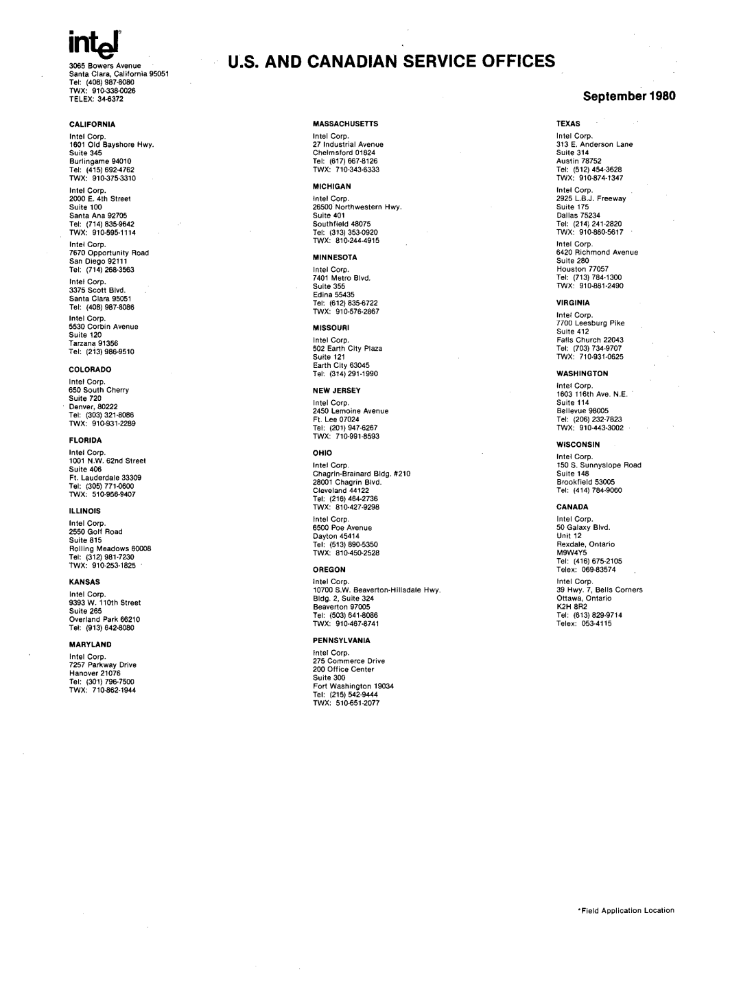 Intel mcs-48 manual Canadian Service Offices 