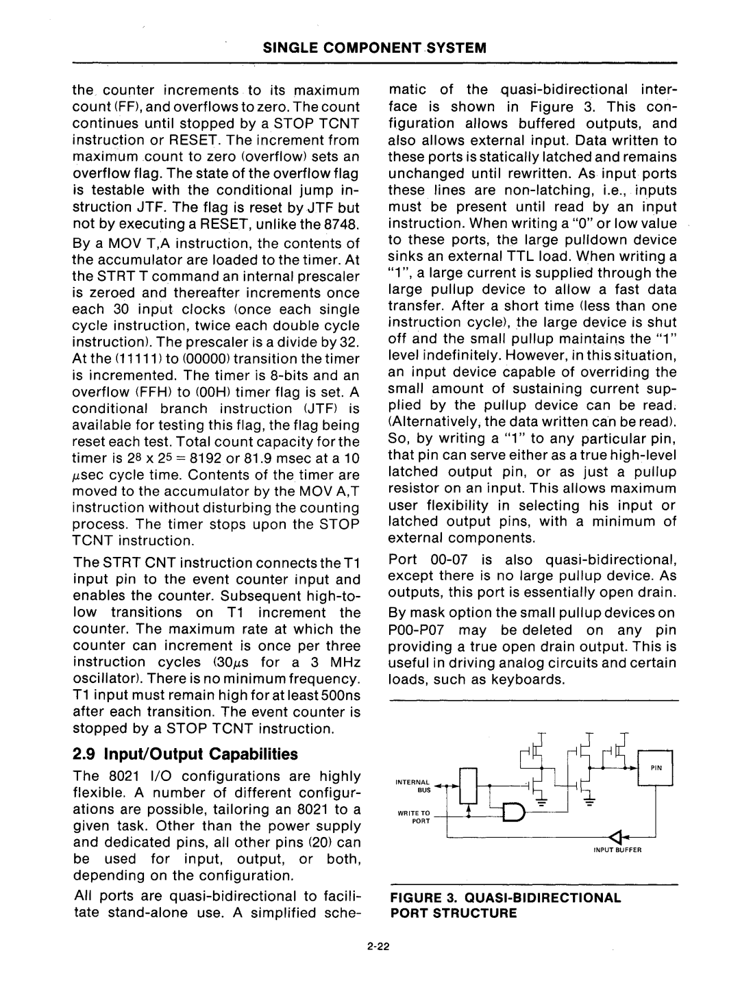 Intel mcs-48 manual Input/Output Capabilities, QUASI-BIDIRECTIONAL Port Structure 