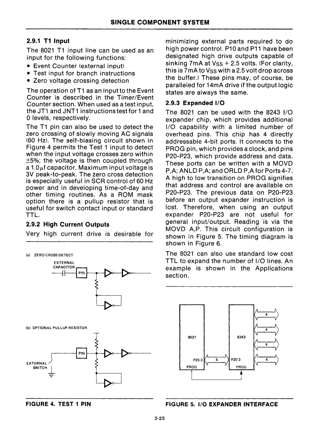 Intel mcs-48 manual 1 T1 Input, High Current Outputs, Expanded I/O 