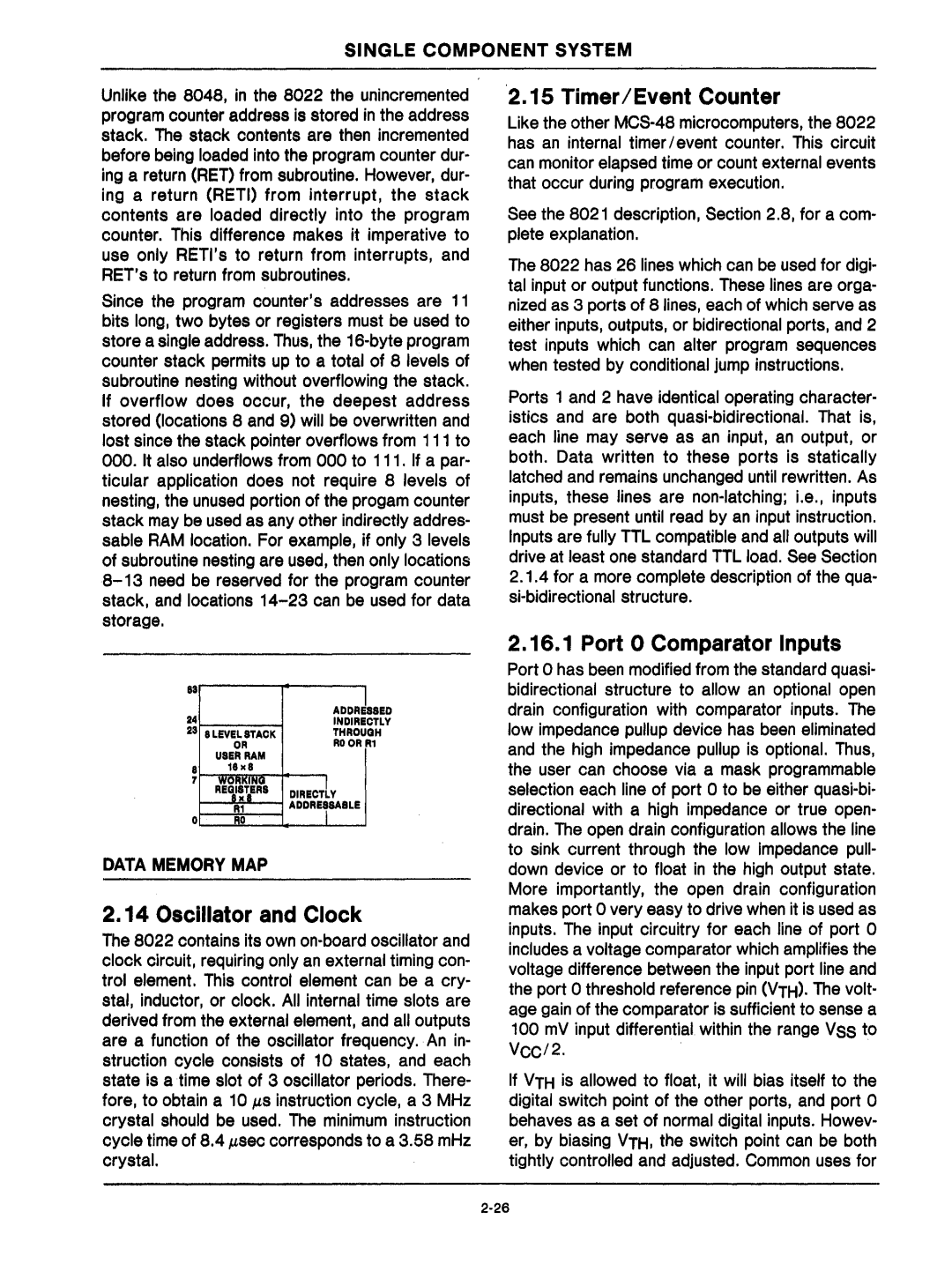 Intel mcs-48 manual 15Timer/Event Counter, Oscillator and Clock, Port 0 Comparator Inputs 