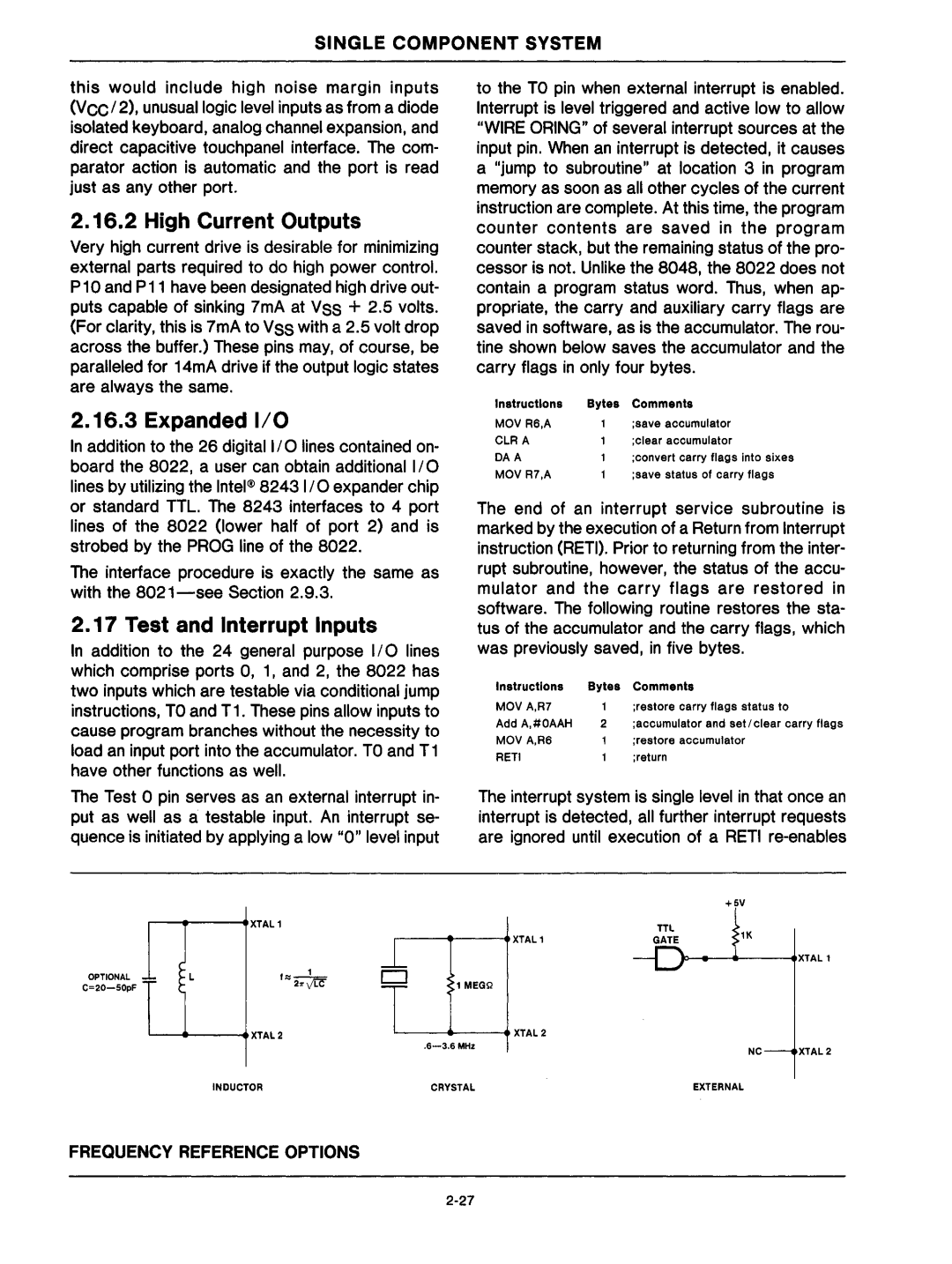 Intel mcs-48 manual High Current Outputs, Expanded 1/0, Test and Interrupt Inputs 