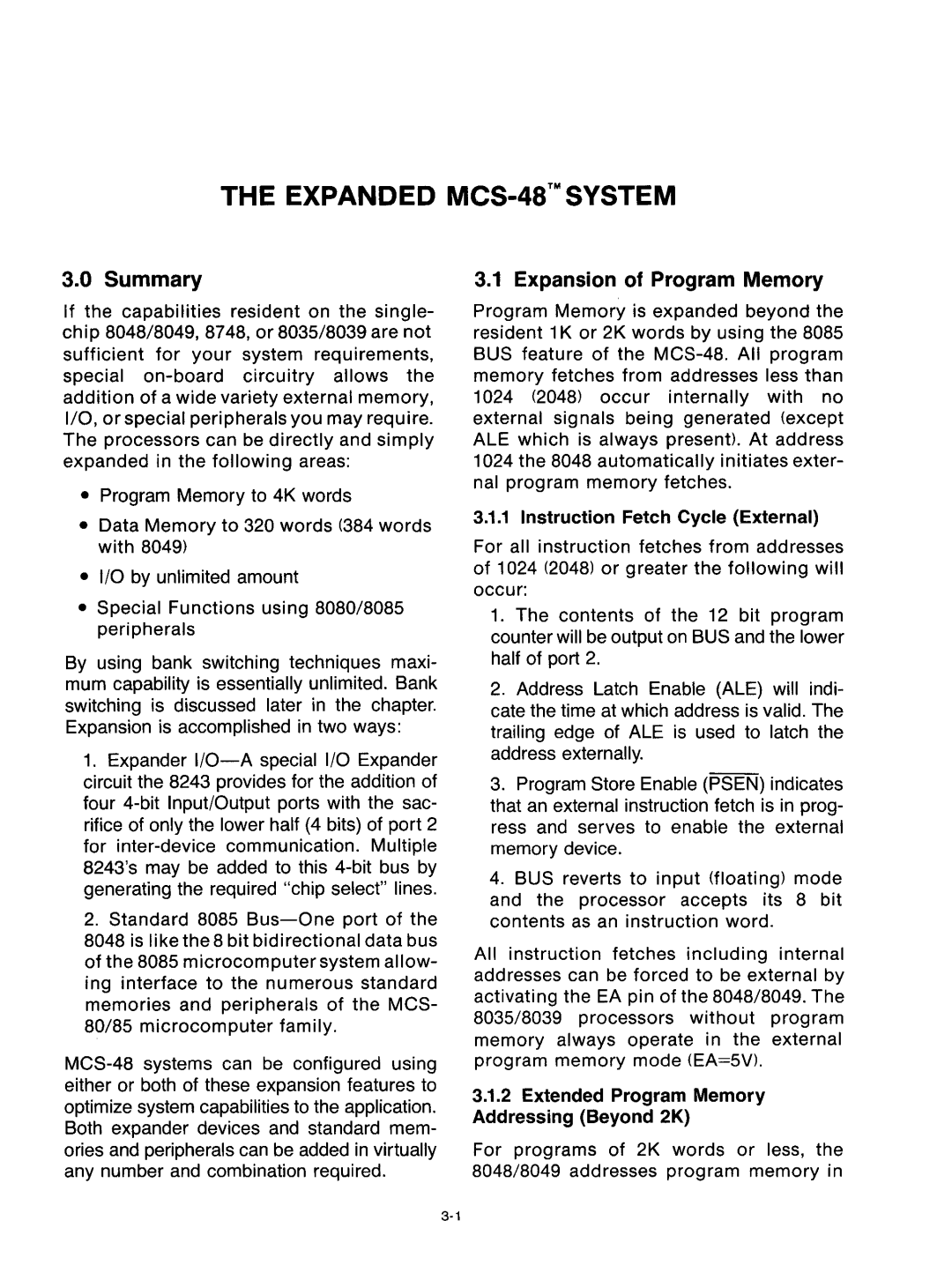 Intel mcs-48 manual Summary, Expansion of Program Memory 