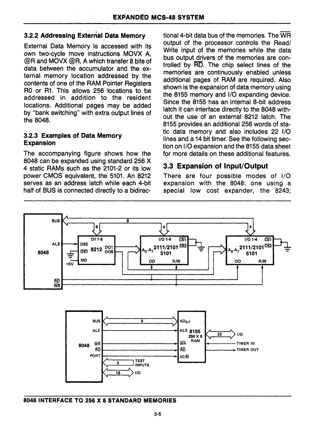 Intel mcs-48 manual Expansion of Input/Output, EXPAND!!D MCS-48 System 