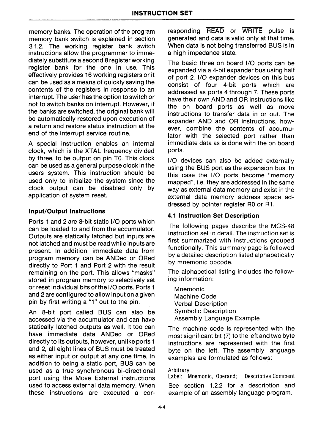 Intel mcs-48 manual Instruction SET 