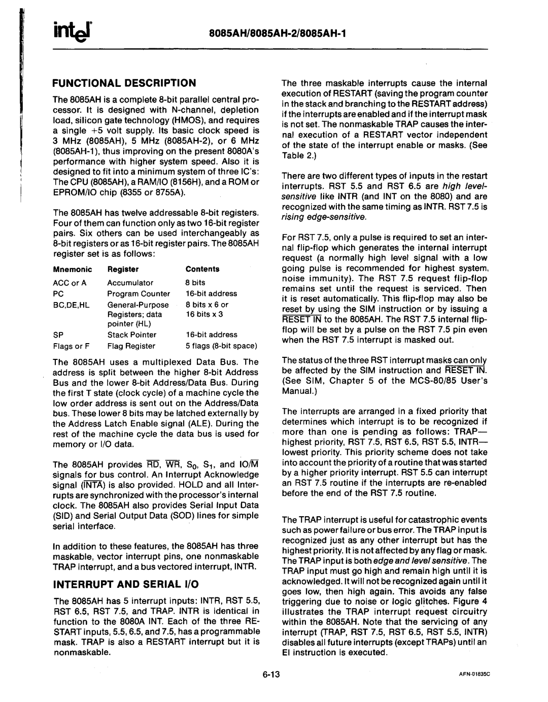 Intel MCS-80/85 manual Interrupt and Serial 1/0 