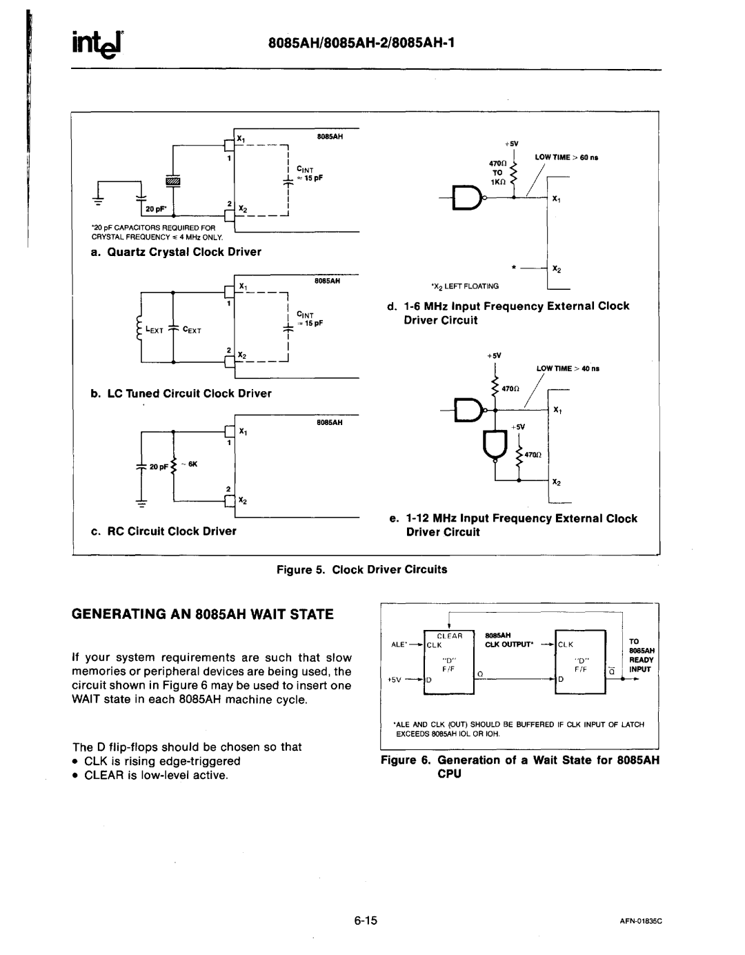 Intel MCS-80/85 manual Quartz Crystal Clock Driver, MHz Input Frequency External Clock, Driver Circuit 