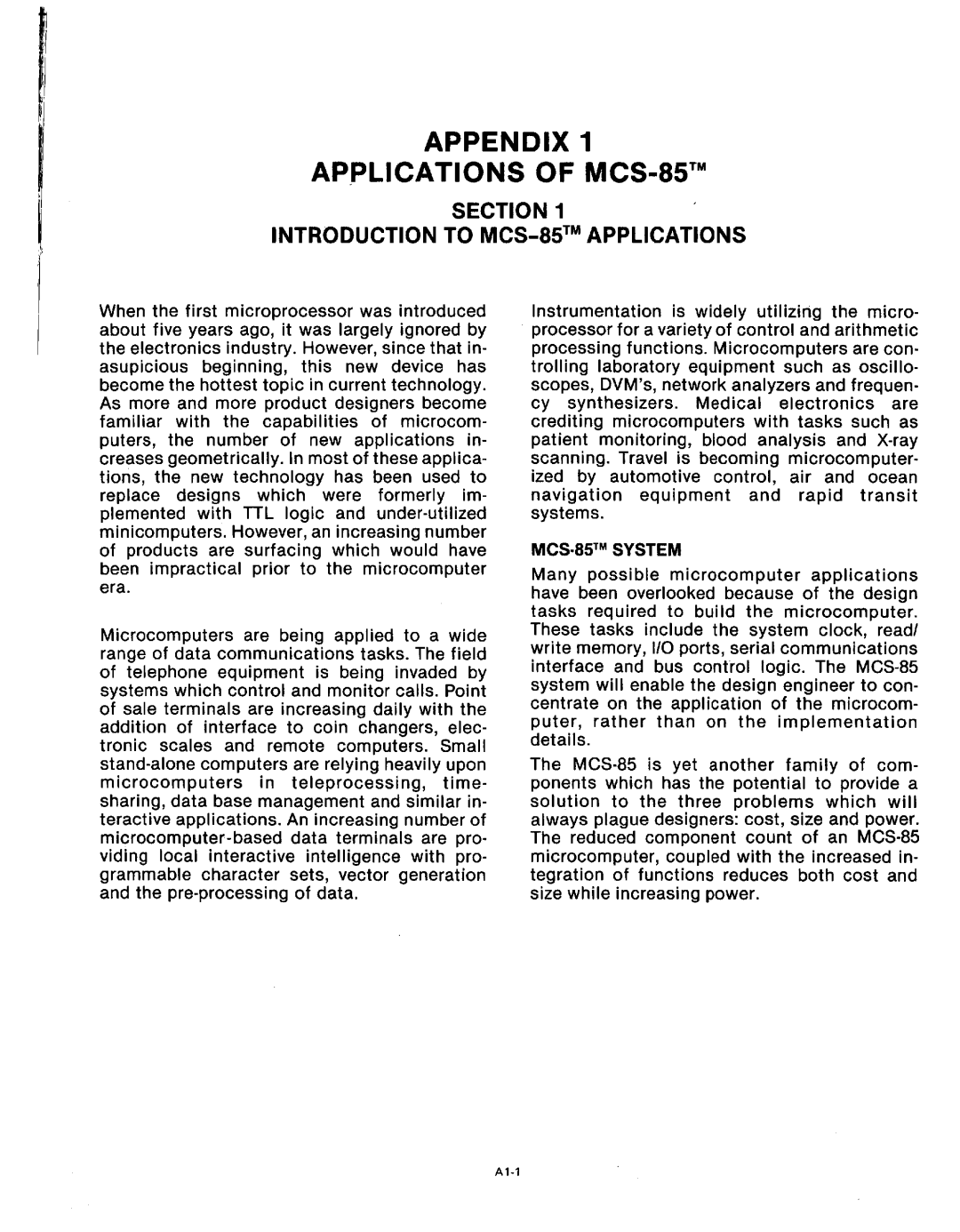 Intel MCS-80/85 manual Appendix AP.PLICATIONS of MCS-85 