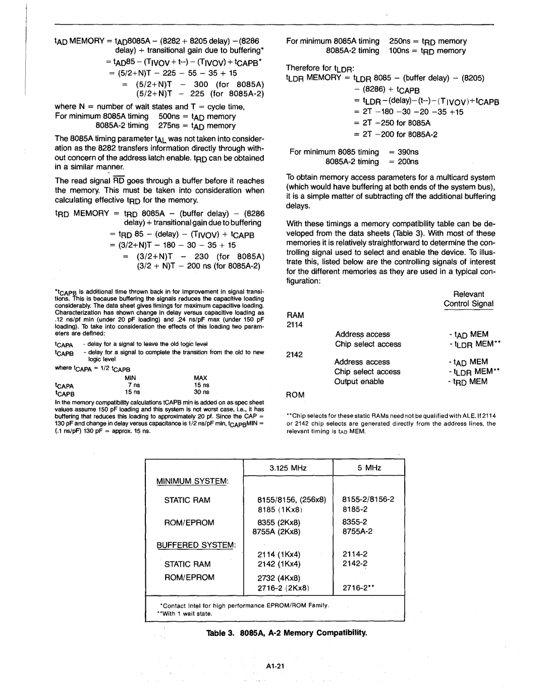 Intel MCS-80/85 manual AddreS? access TAD MEM Chip select access, Address access TAD MEM Chip select access 