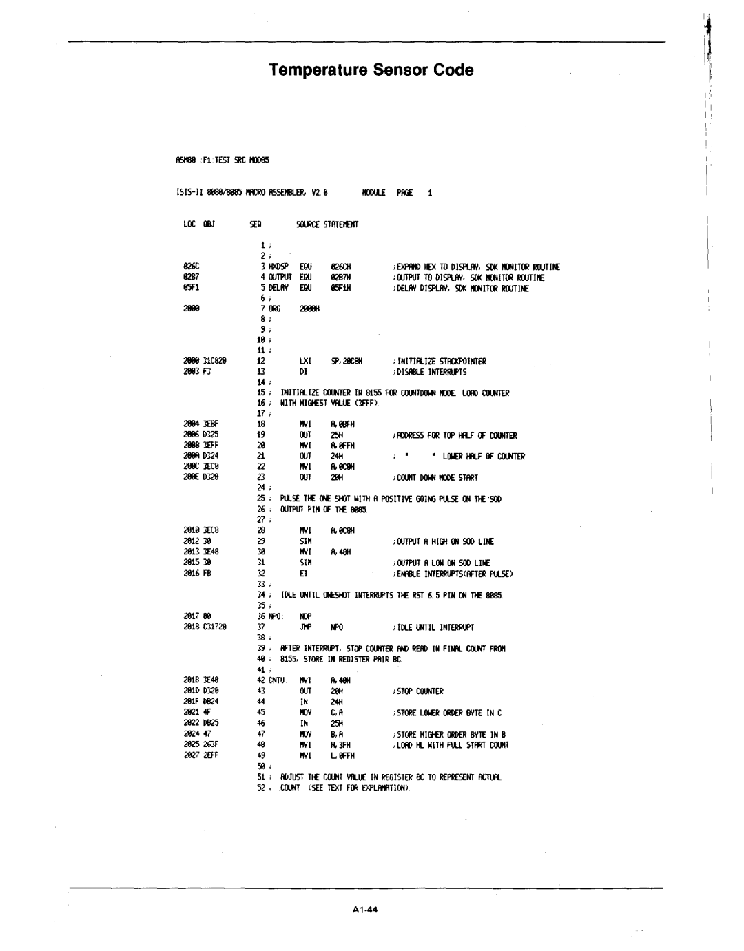 Intel MCS-80/85 manual Temperature Sensor Code 