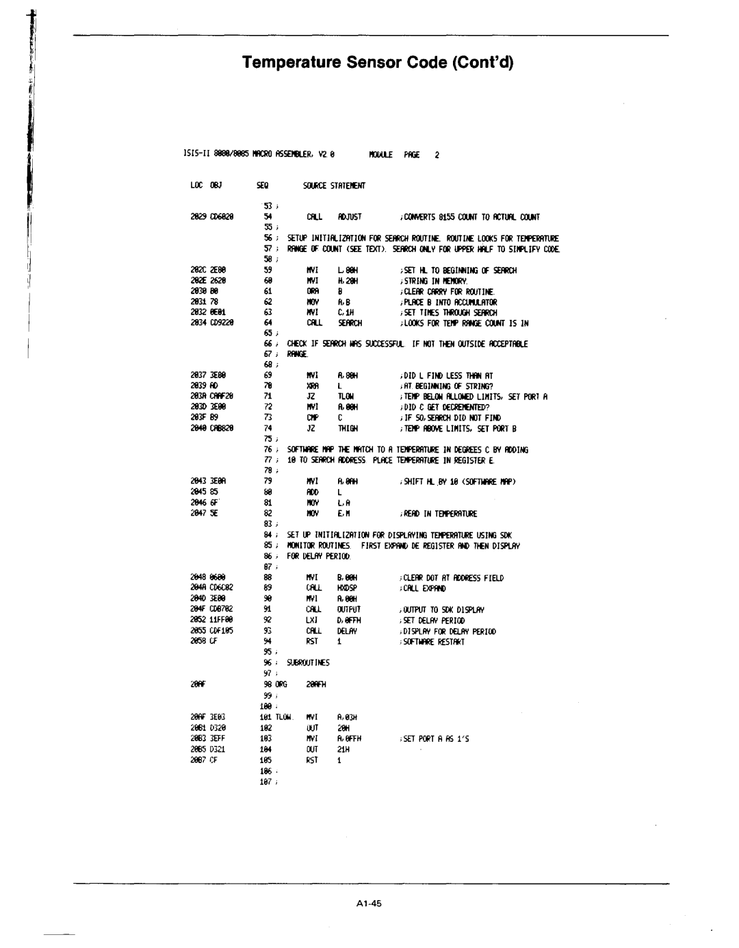 Intel MCS-80/85 manual Temperature Sensor Code Contd 