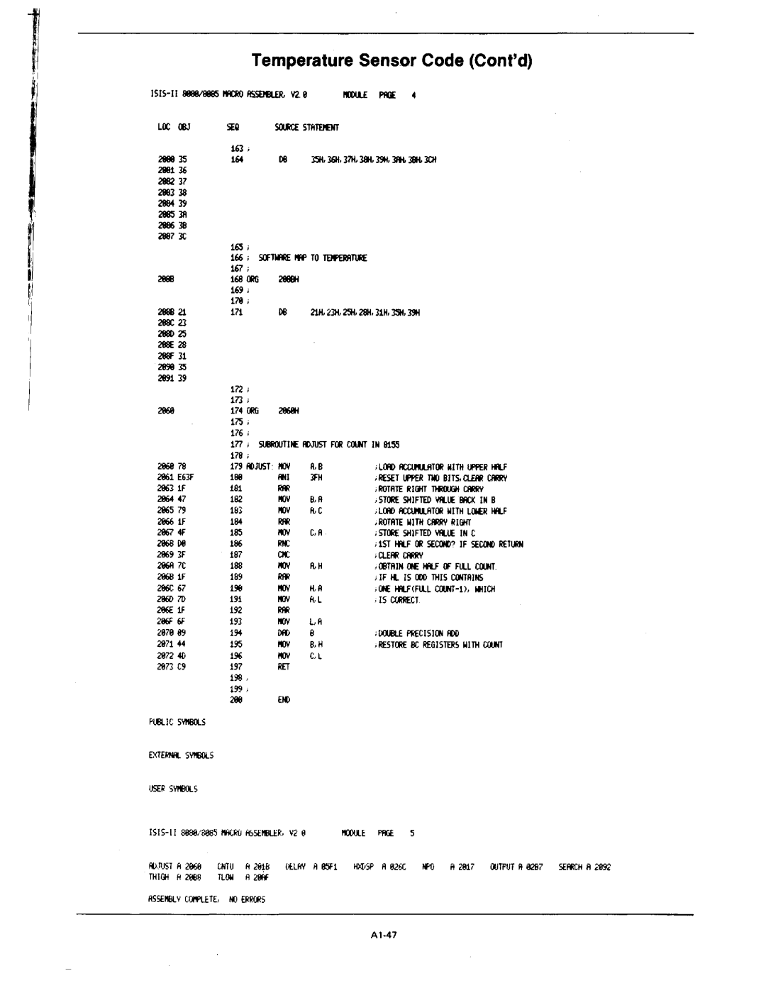 Intel MCS-80/85 manual Temperature Sensor Code Contd 