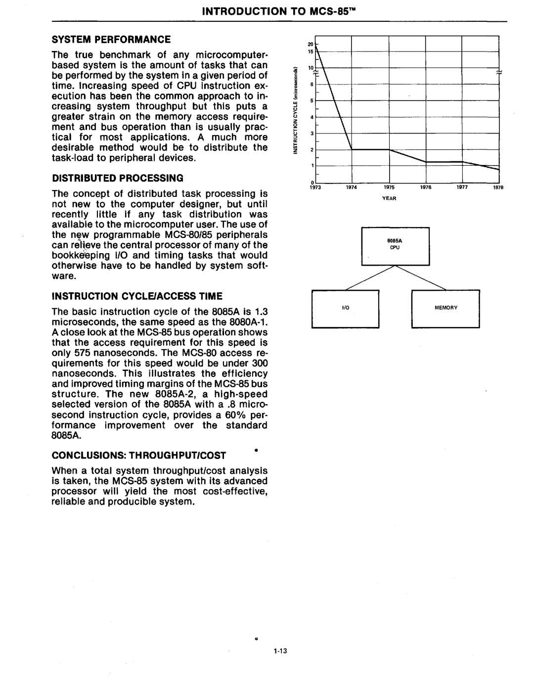 Intel MCS-80/85 System Performance, Distributed Processing, Instruction CYCLE/ACCESS Time, Conclusions THROUGHPUT/COST 