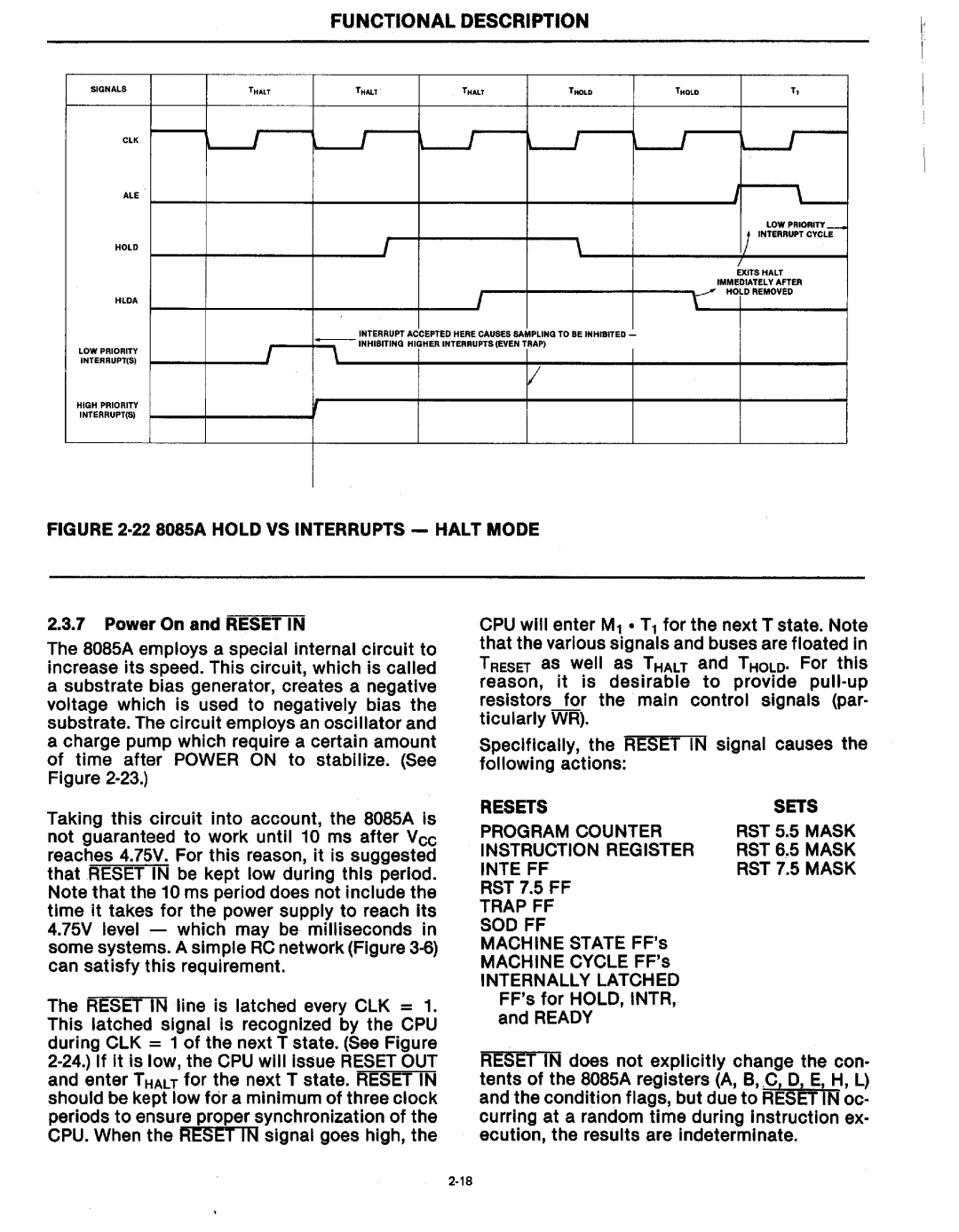 Intel MCS-80/85 manual Resets Sets, RST 5.5 Mask, RST 6~5 Mask, RST 7.5 Mask 