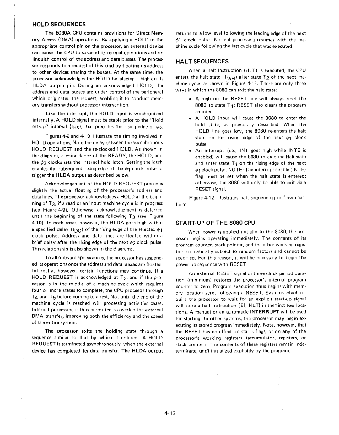 Intel MCS-80/85 manual Hold Sequences 