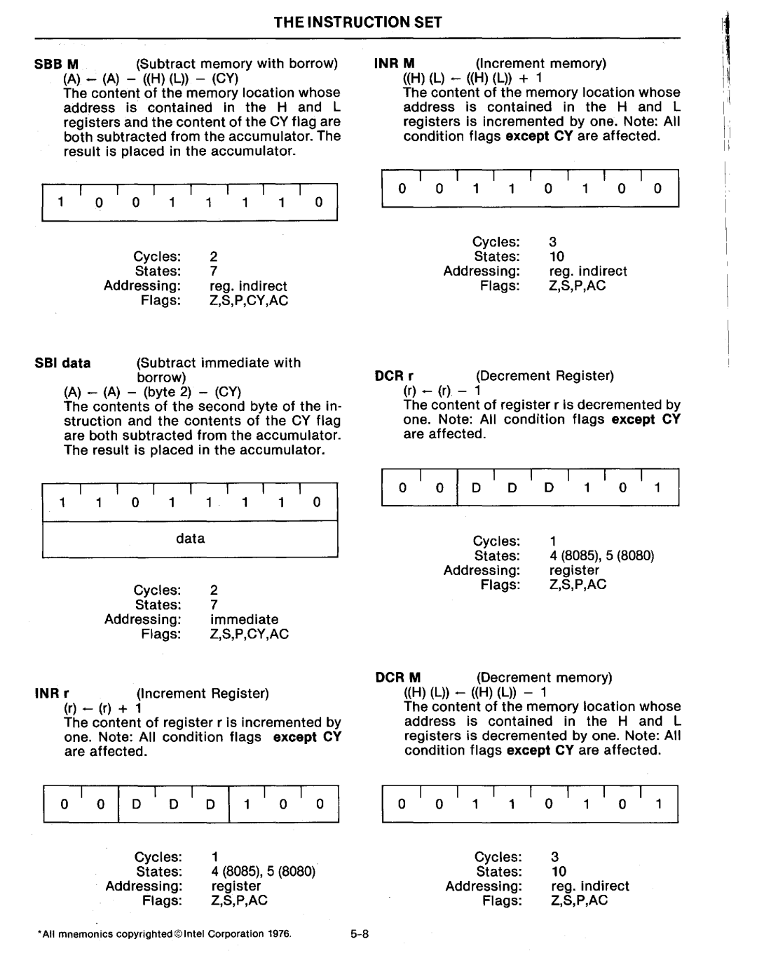 Intel MCS-80/85 manual P,Ac, «H L, 8085, 5 