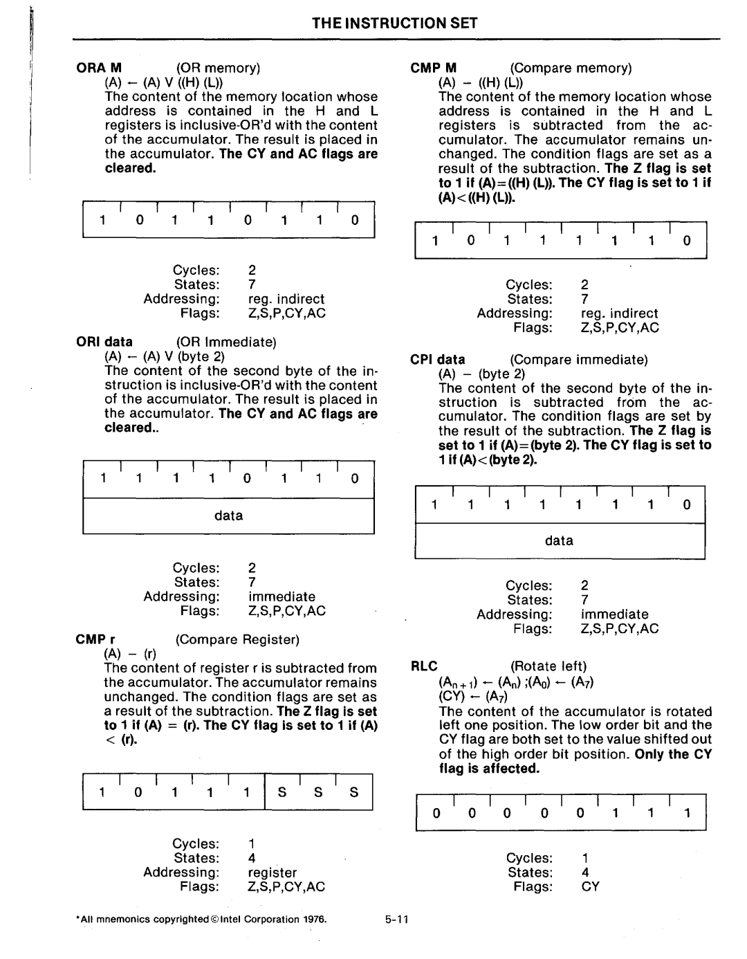 Intel MCS-80/85 manual Ora M, Rlc 