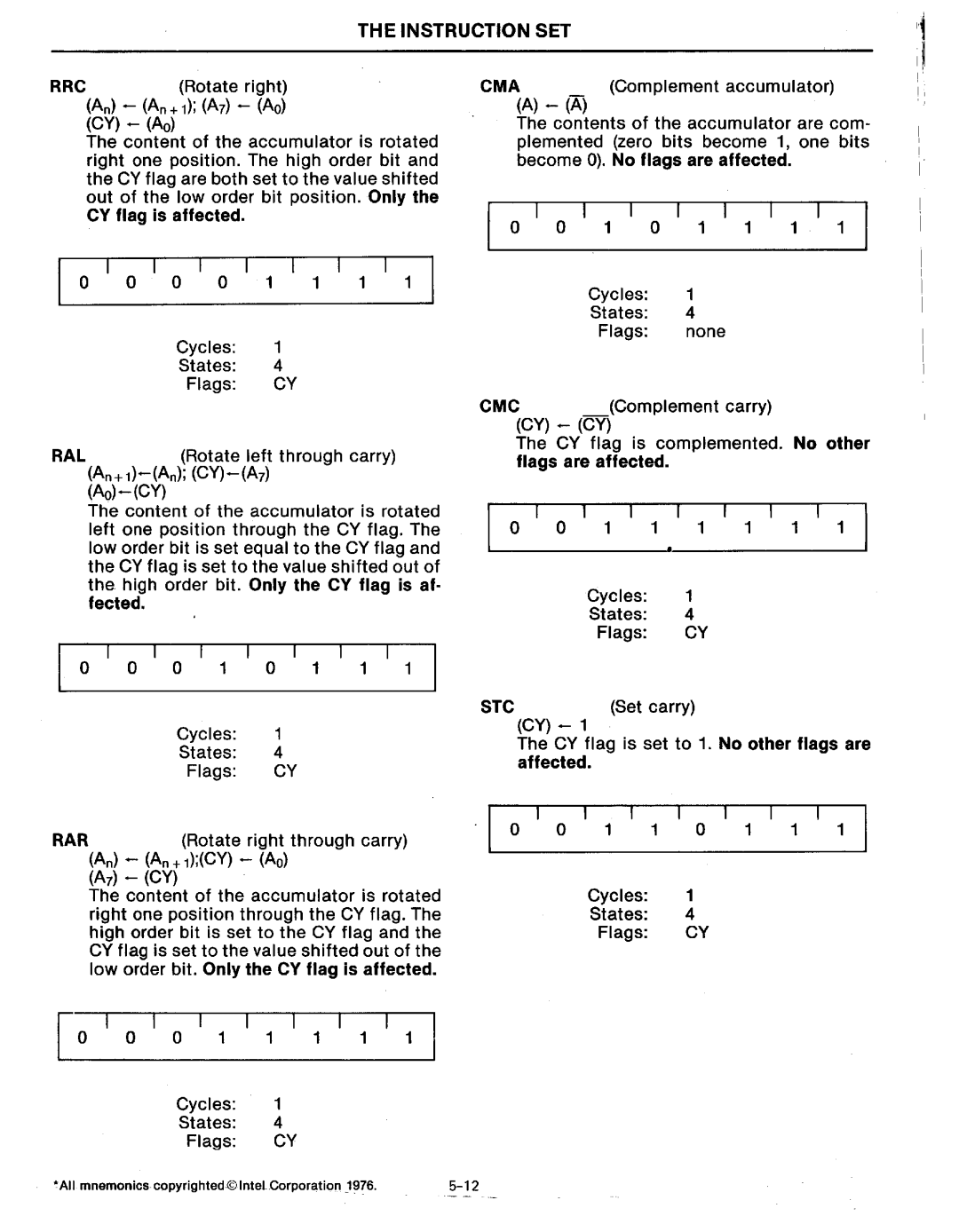 Intel MCS-80/85 manual Cma, Cmc, 1 1 1 1 