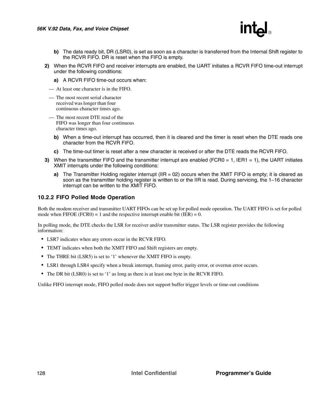 Intel MD566X manual Fifo Polled Mode Operation 