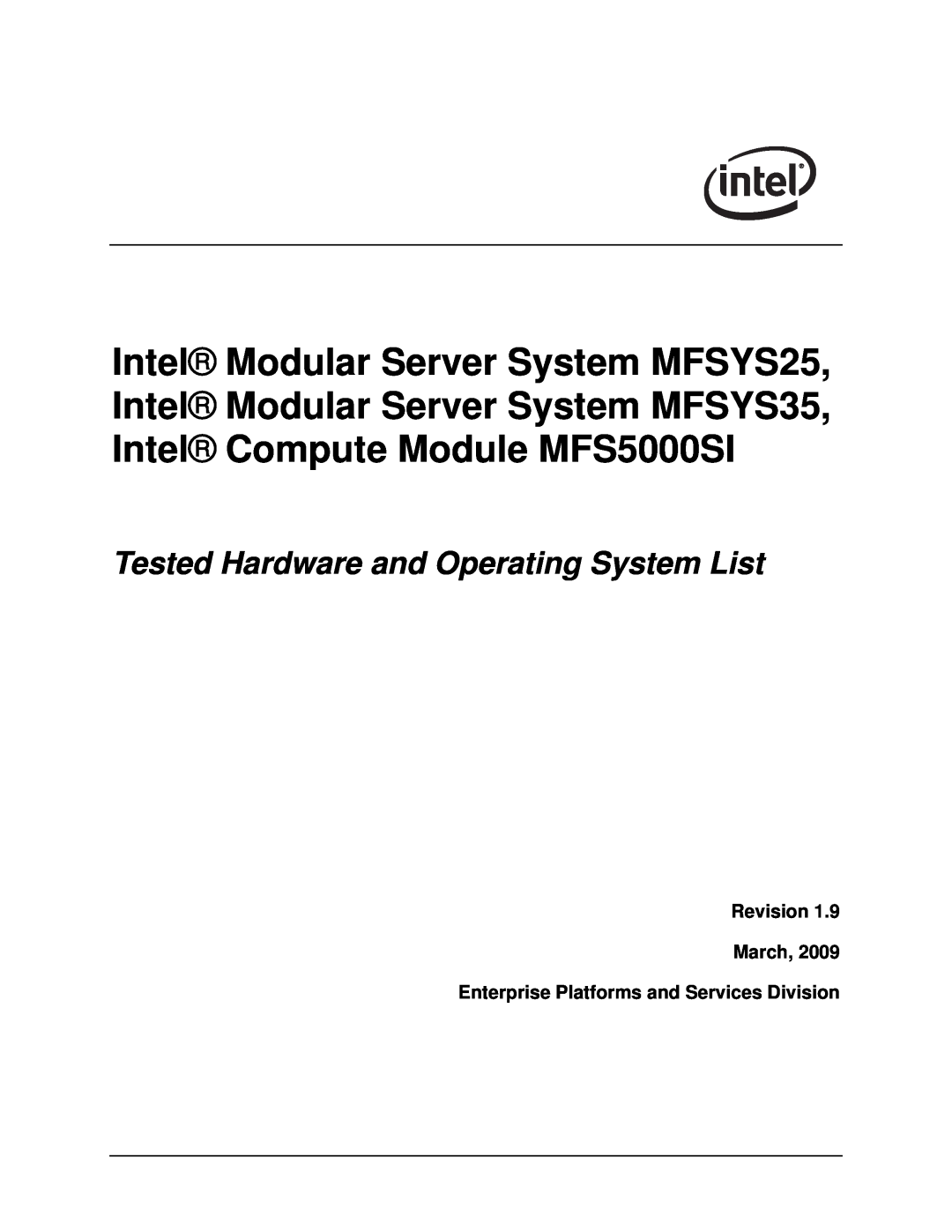 Intel MFS5000SI manual Revision March, Enterprise Platforms and Services Division, Intel Modular Server System MFSYS25 