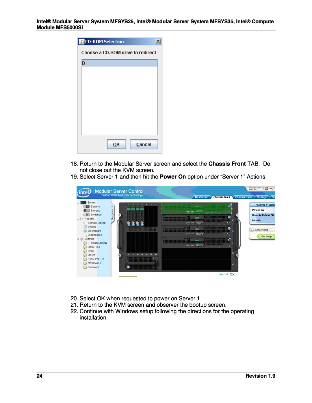 Intel MFSYS25, MFS5000SI, MFSYS35 manual Select OK when requested to power on Server 