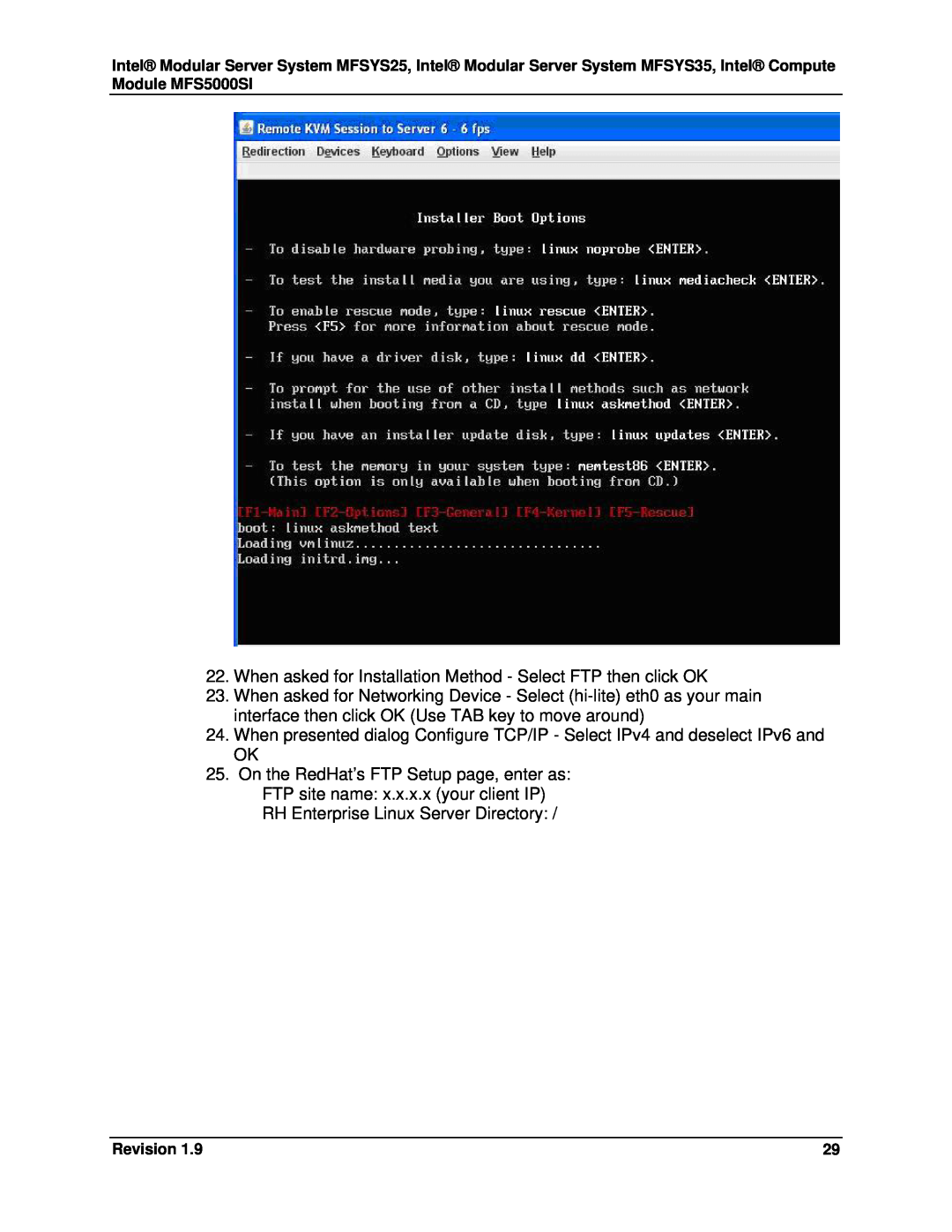 Intel MFSYS35, MFSYS25, MFS5000SI manual OK 25.On the RedHat’s FTP Setup page, enter as 