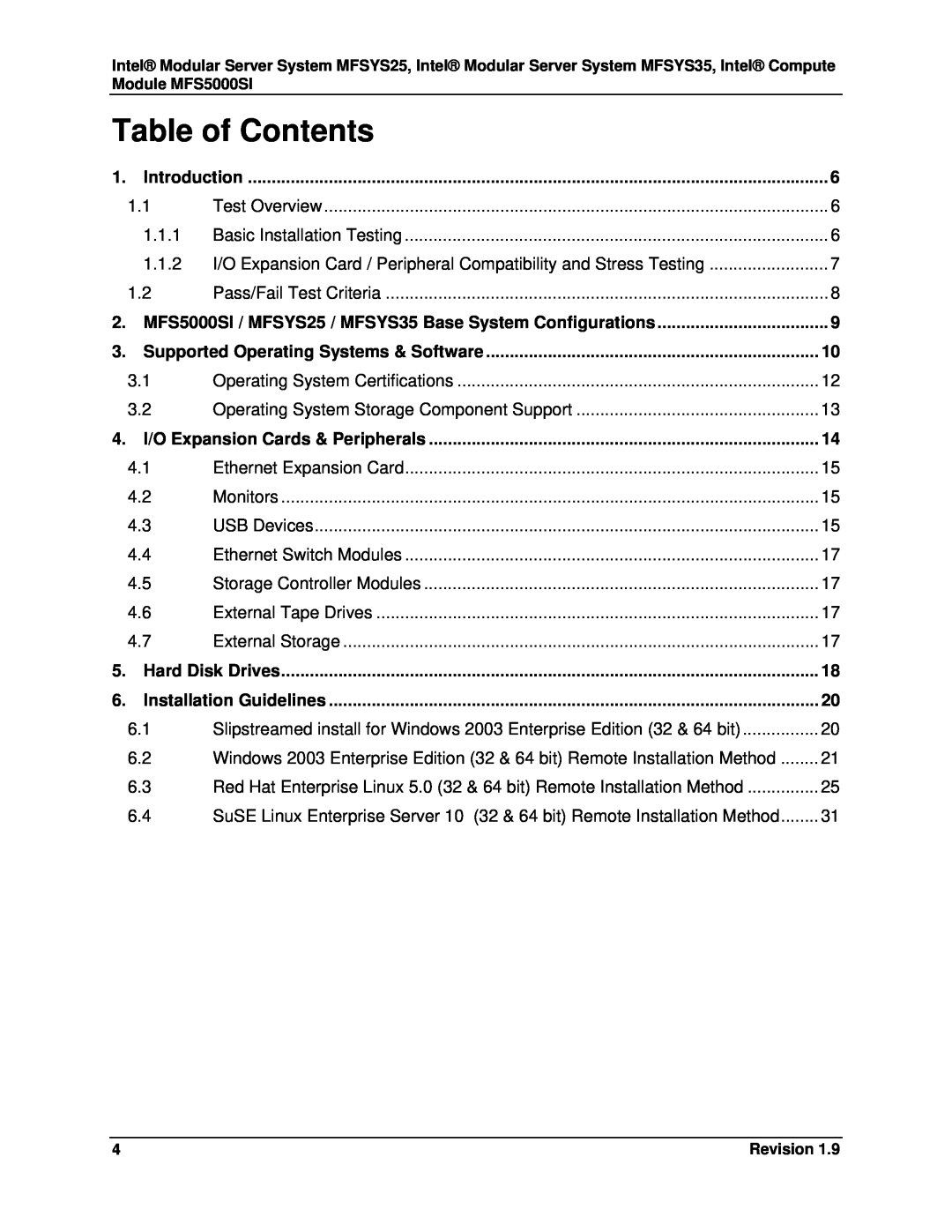 Intel MFS5000SI, MFSYS25, MFSYS35 manual Table of Contents 