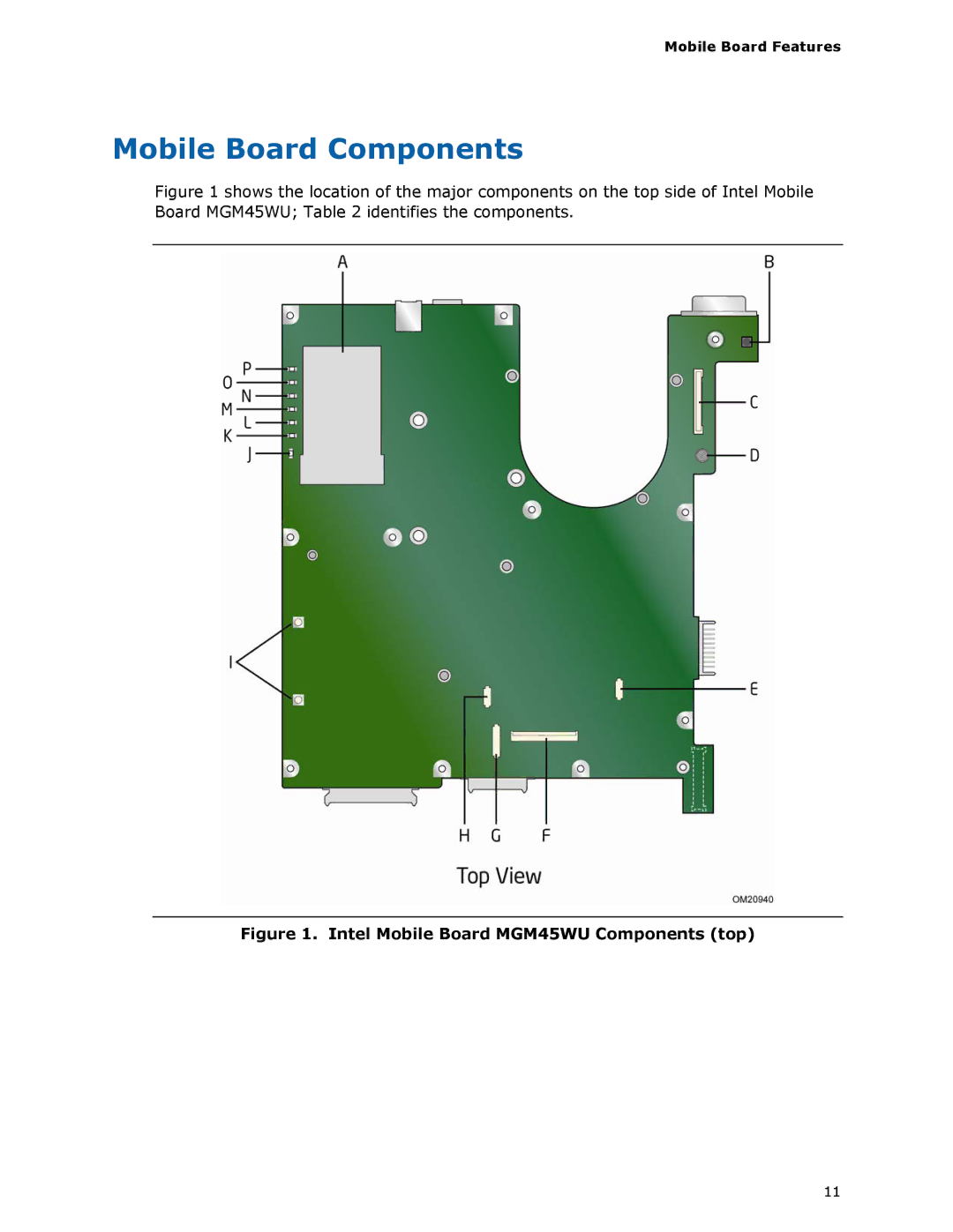 Intel MGM45WU manual Mobile Board Components, Mobile Board Features 