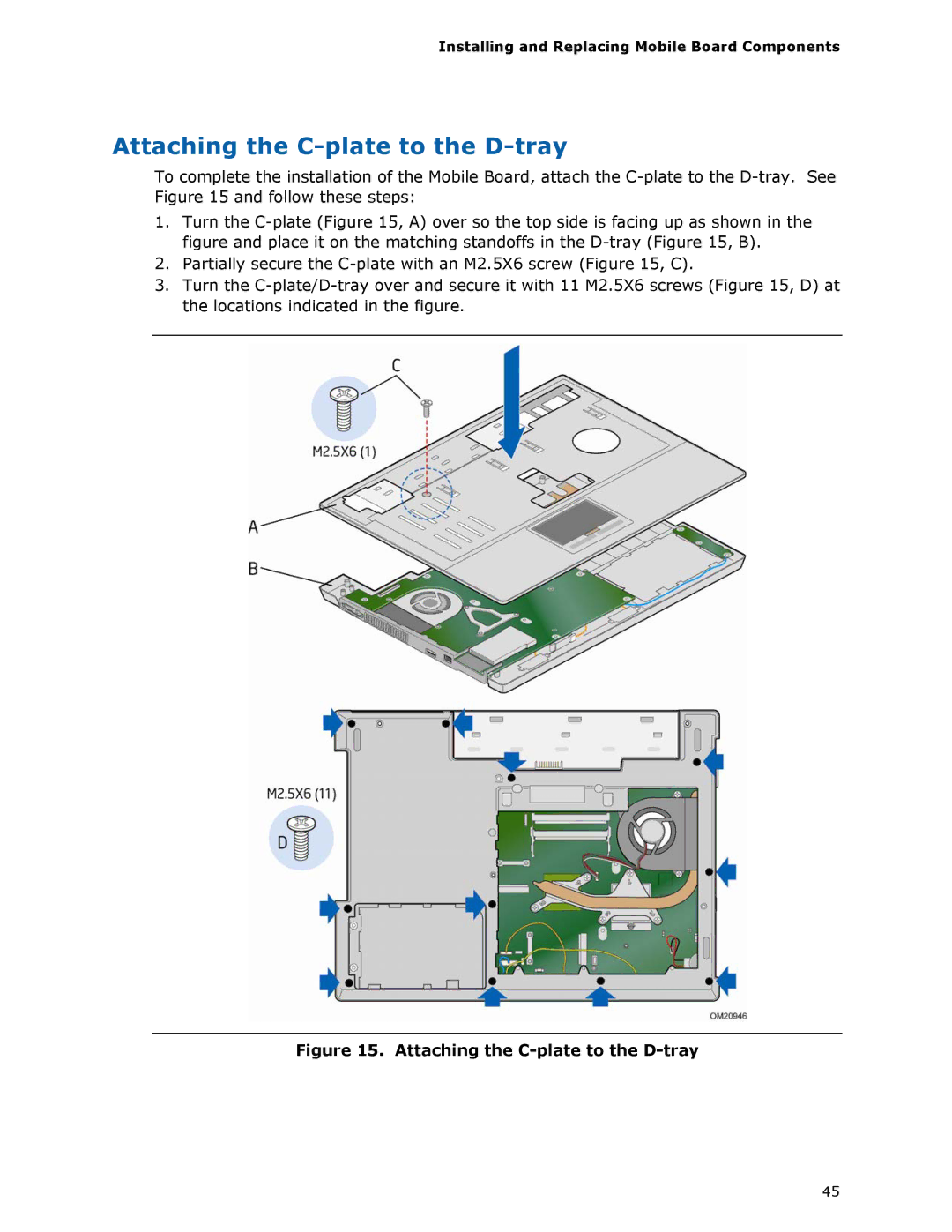 Intel MGM45WU manual Attaching the C-plate to the D-tray 