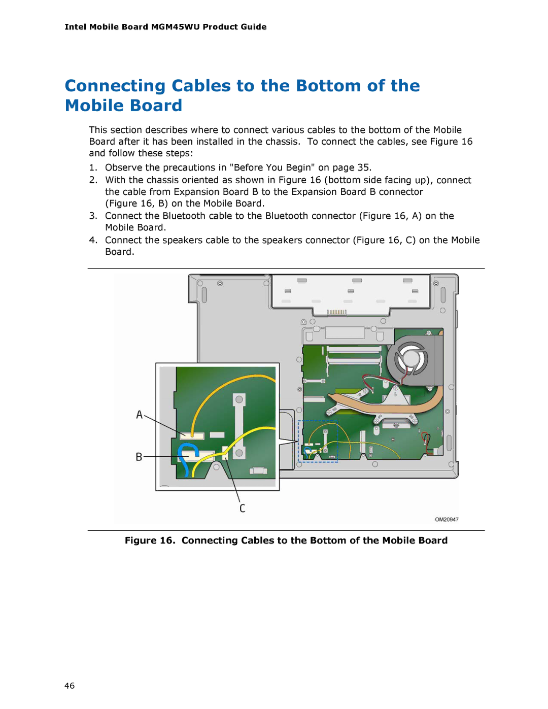 Intel MGM45WU manual Connecting Cables to the Bottom of the Mobile Board 