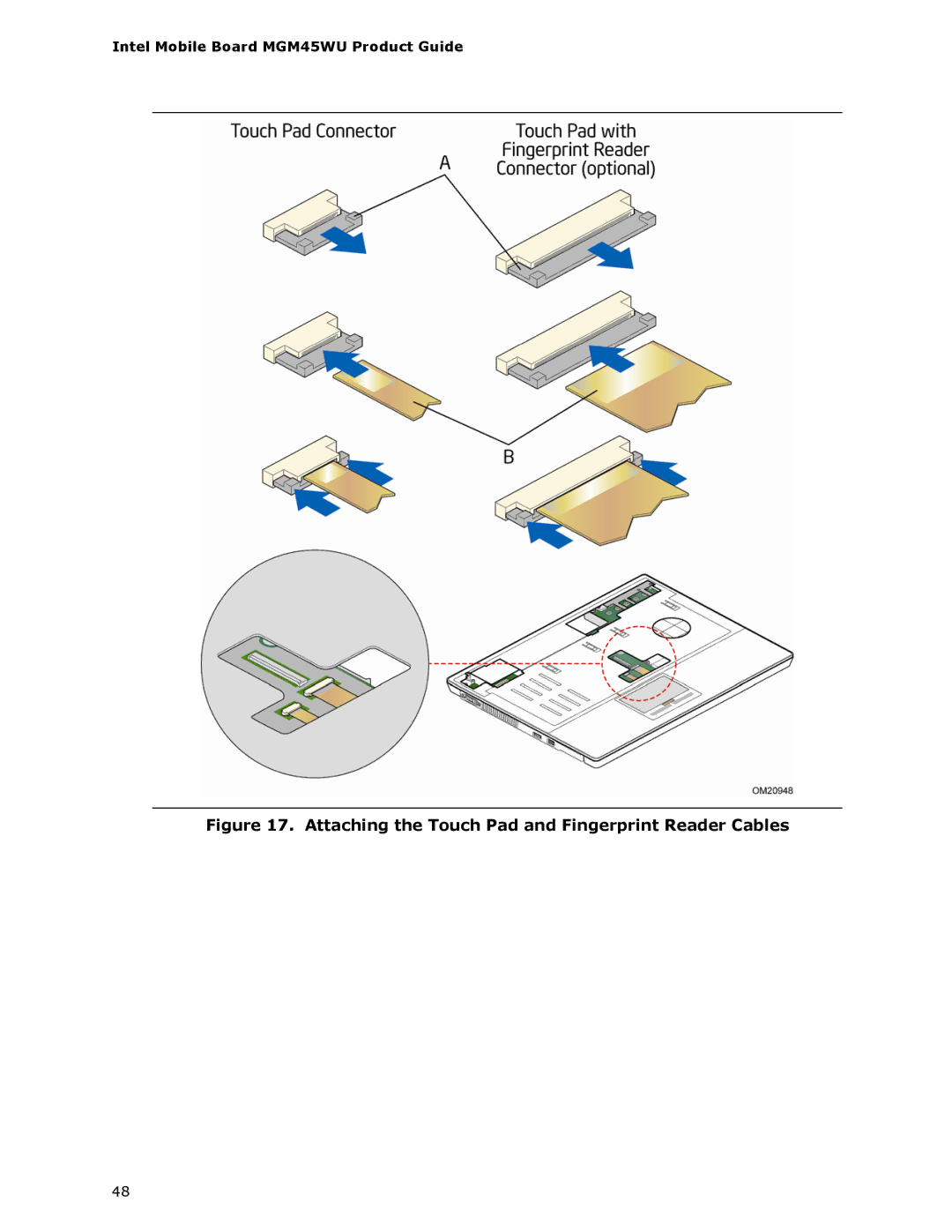 Intel MGM45WU manual Attaching the Touch Pad and Fingerprint Reader Cables 