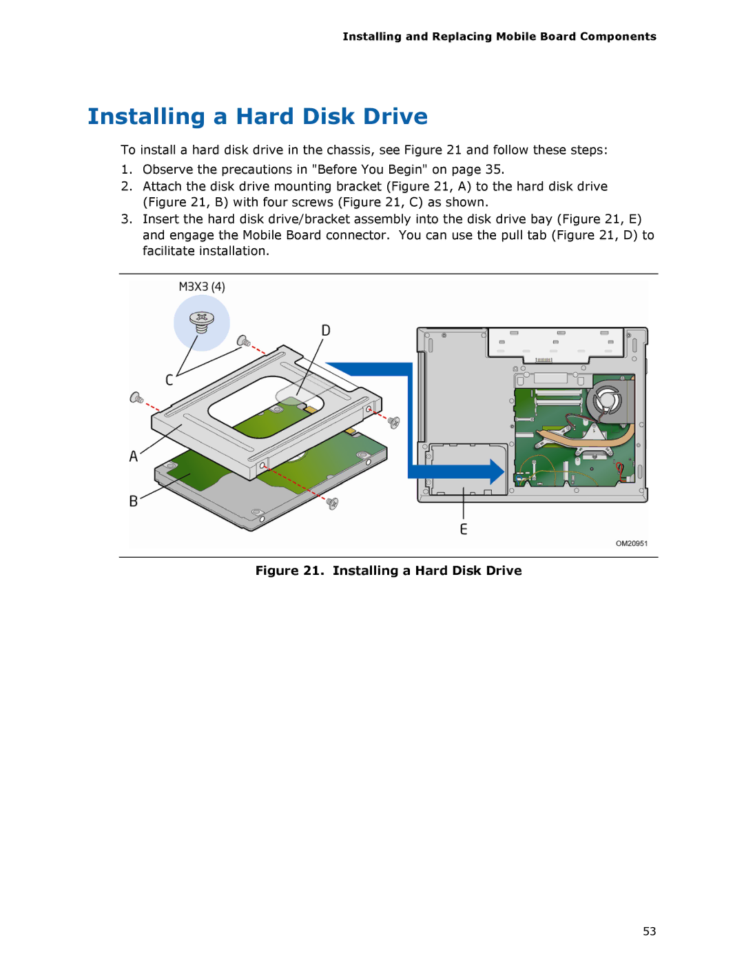 Intel MGM45WU manual Installing a Hard Disk Drive 