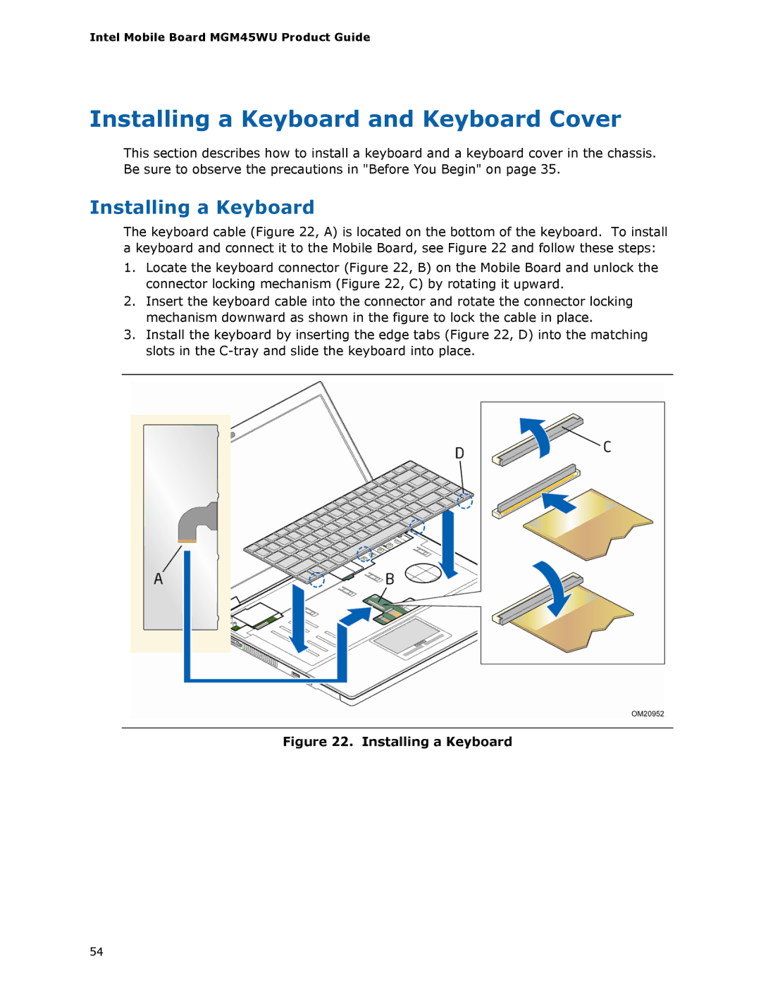 Intel MGM45WU manual Installing a Keyboard and Keyboard Cover 