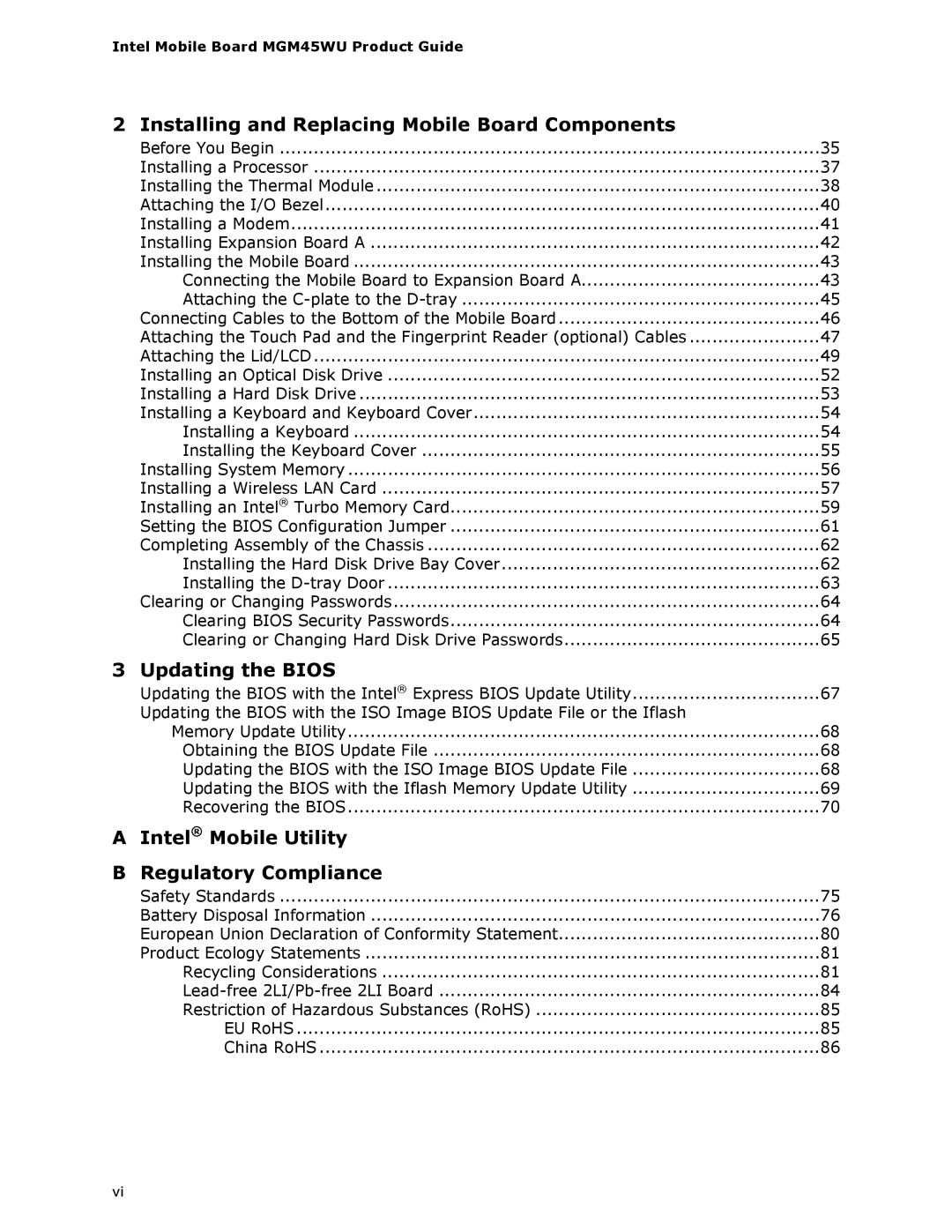 Intel MGM45WU manual Installing and Replacing Mobile Board Components 