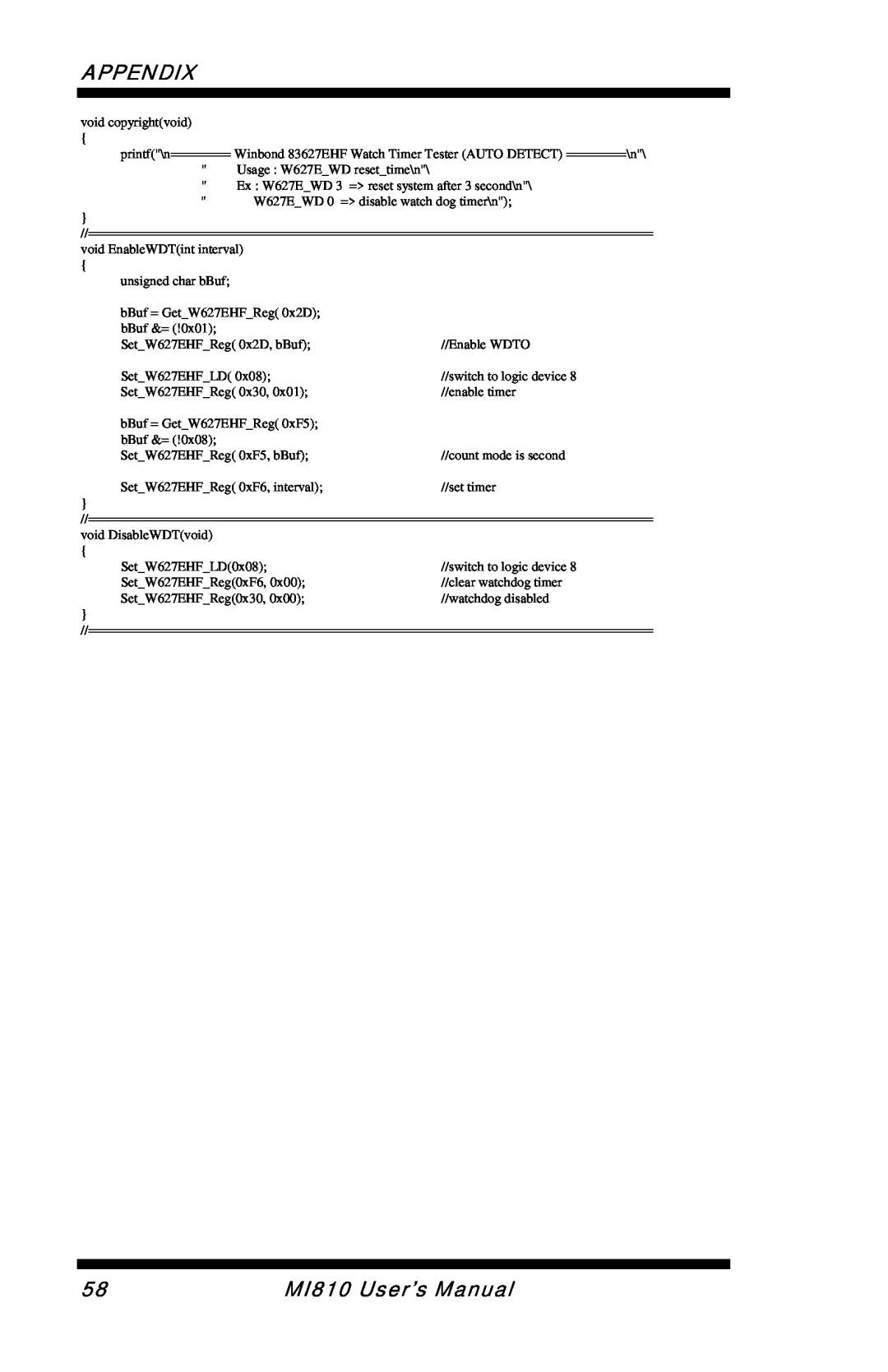 Intel user manual Appendix, MI810 User’s Manual, switch to logic device 