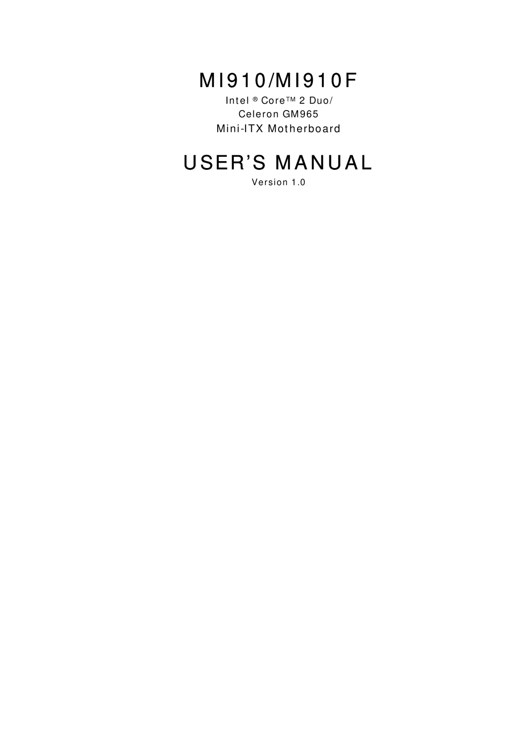 Intel MI910F user manual Intel CoreTM 2 Duo Celeron GM965, Version 