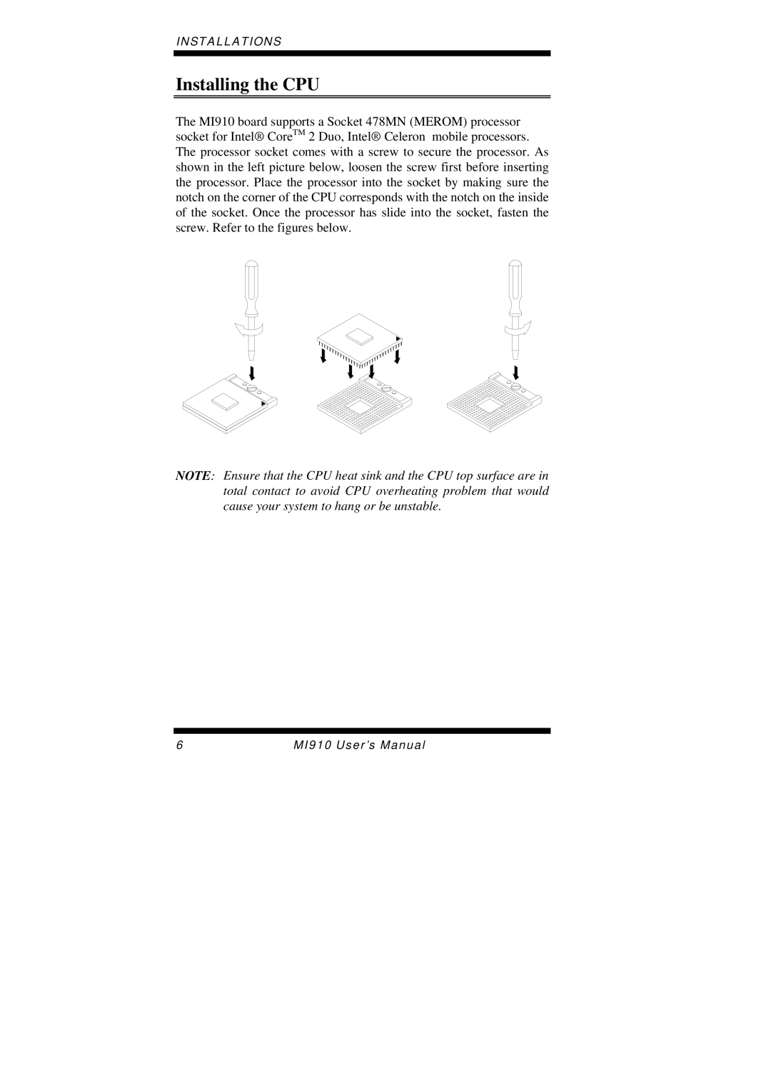 Intel MI910F user manual Installing the CPU 