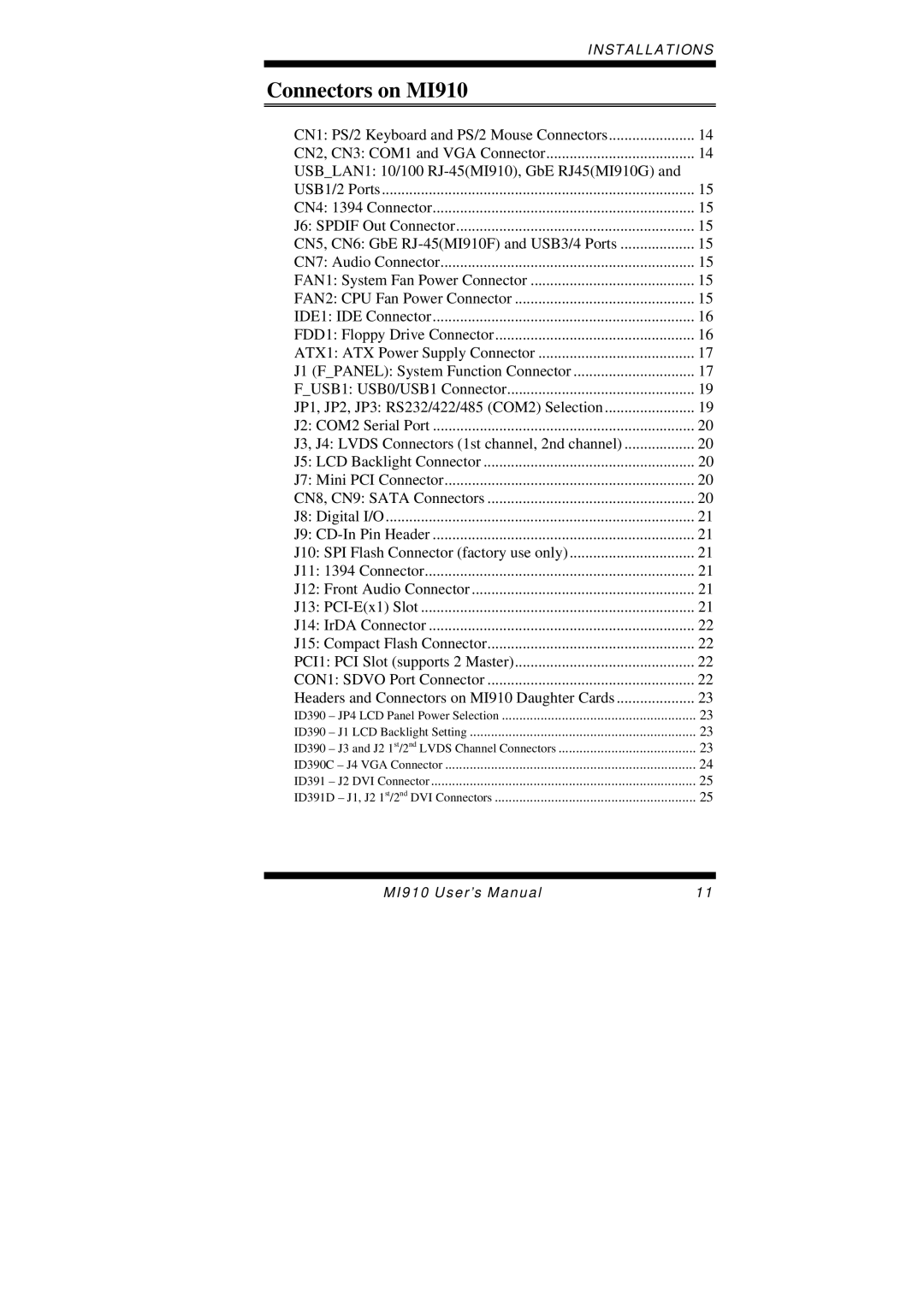 Intel MI910F user manual Connectors on MI910 