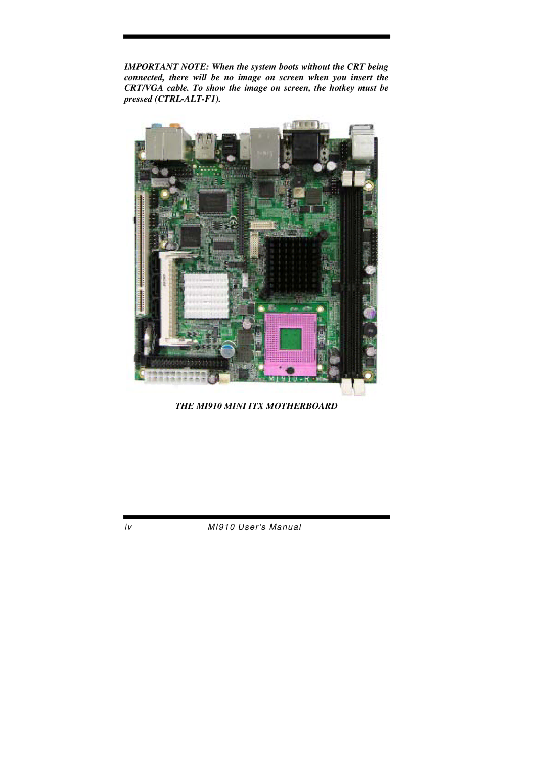 Intel MI910F user manual MI910 Mini ITX Motherboard 