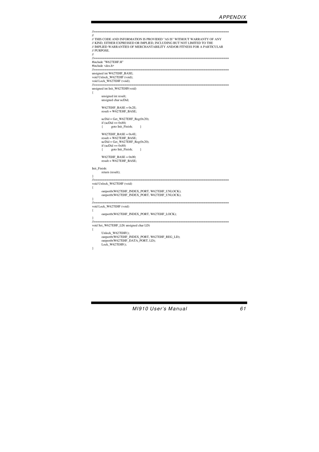 Intel MI910F user manual OutportbW627EHFINDEXPORT, W627EHFLOCK 