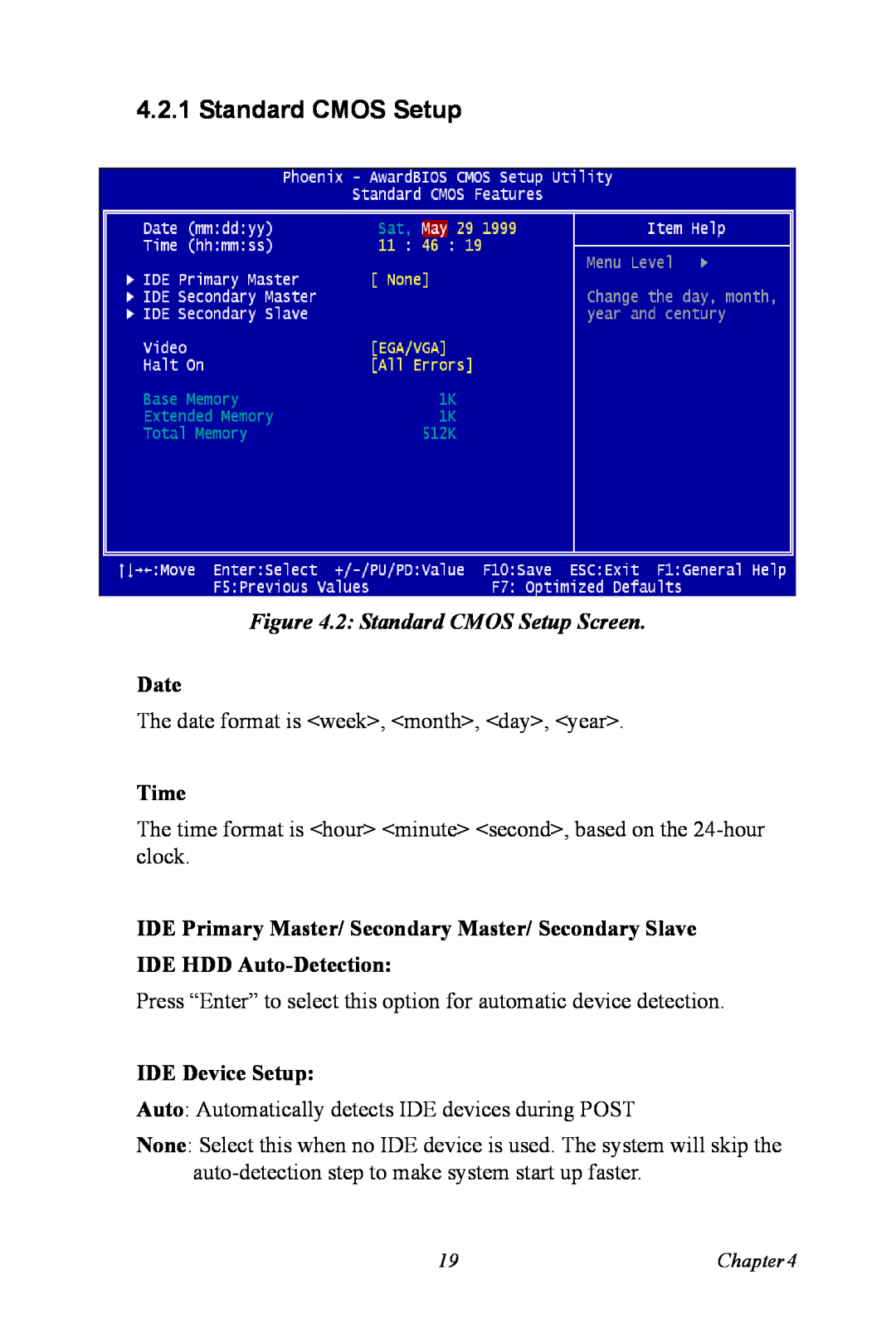 Intel 3U Compact PCI, MIC-3321 user manual 2: Standard CMOS Setup Screen, Date, Time, IDE Device Setup 