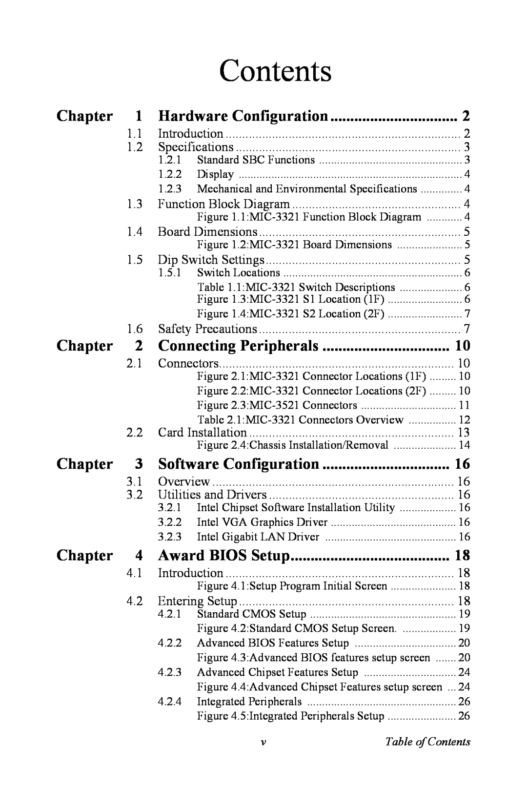 Intel 3U Compact PCI, MIC-3321 user manual Contents 
