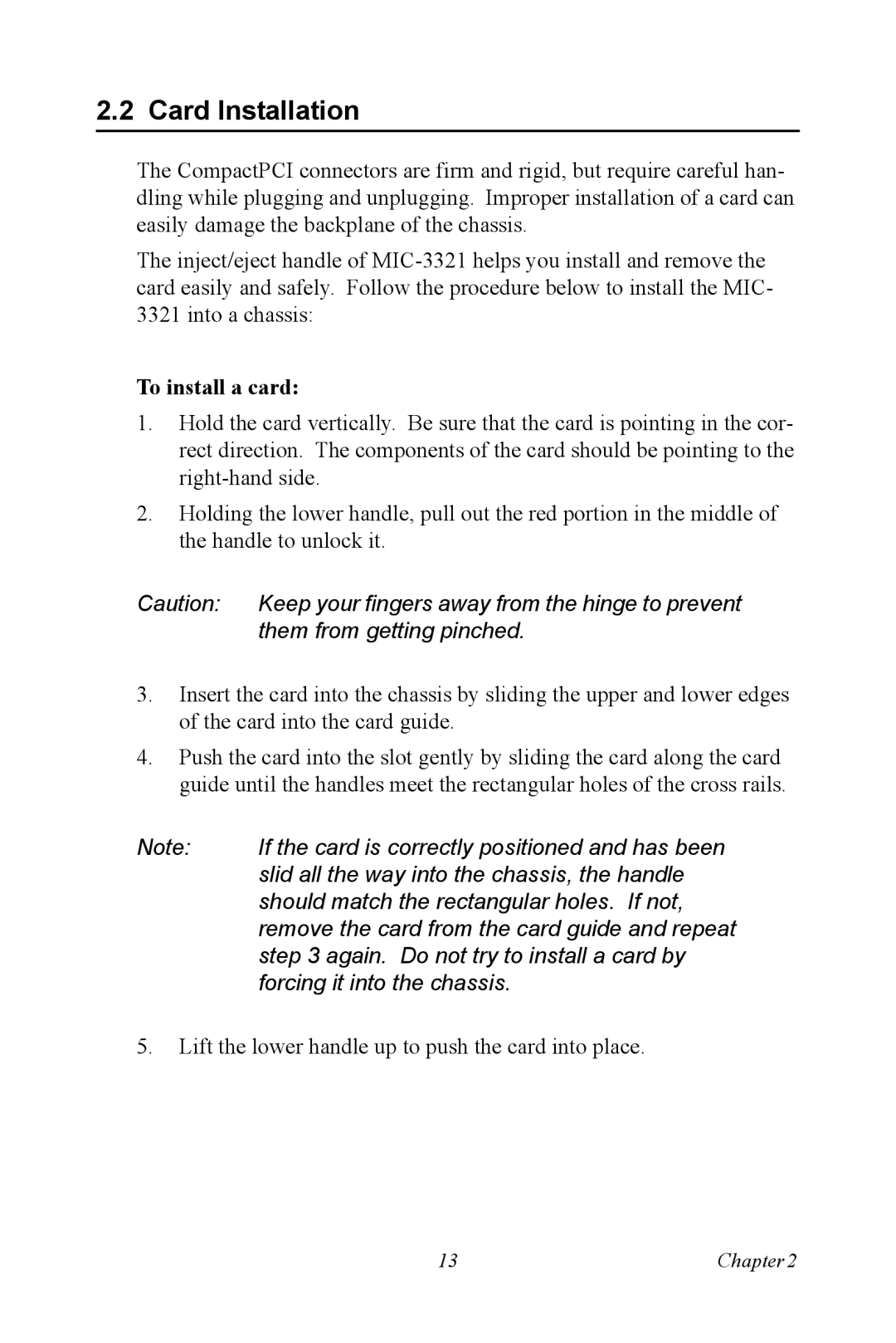 Intel 3U Compact PCI, MIC-3321 user manual Card Installation, To install a card 