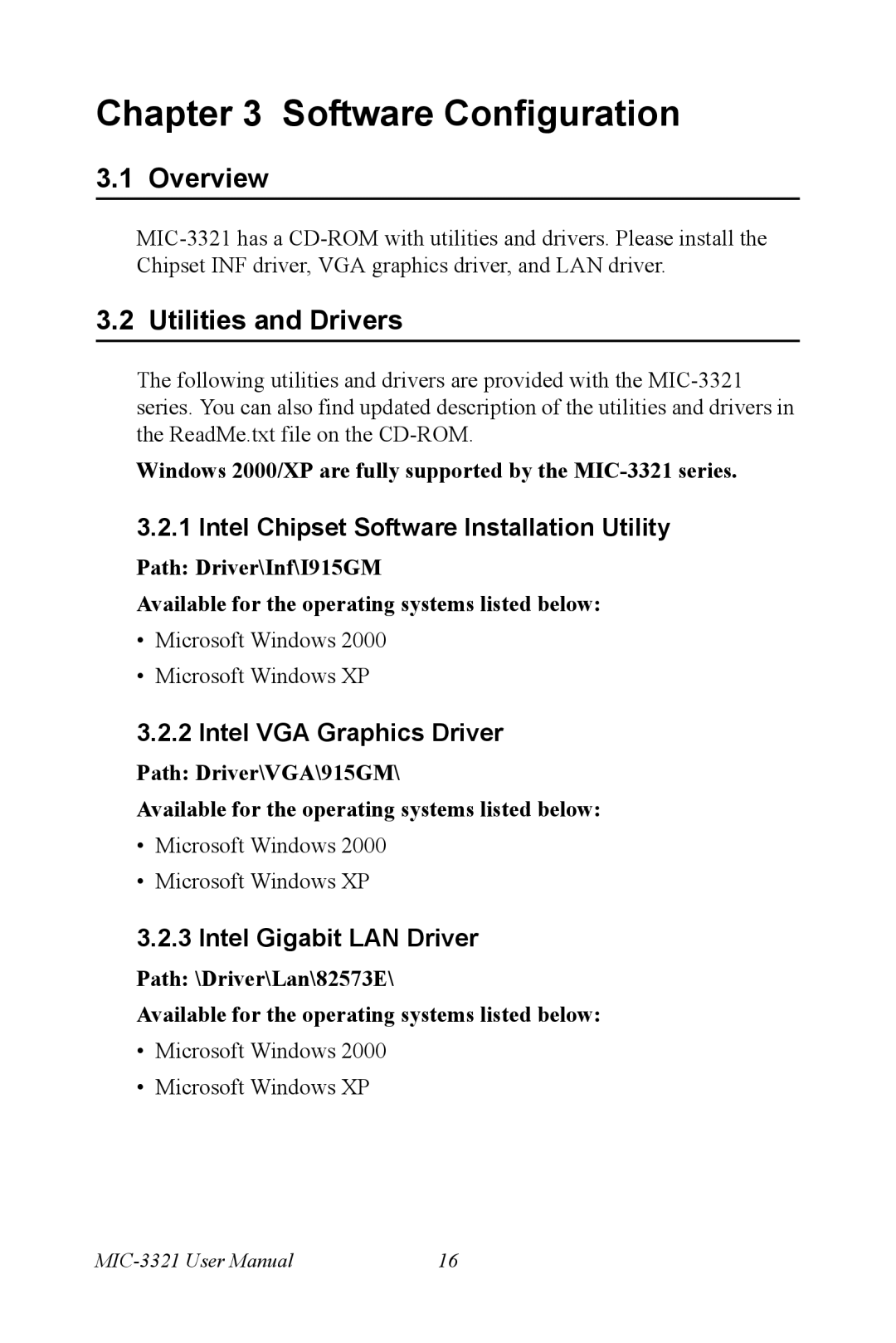 Intel MIC-3321 Overview, Utilities and Drivers, Intel Chipset Software Installation Utility, Intel VGA Graphics Driver 