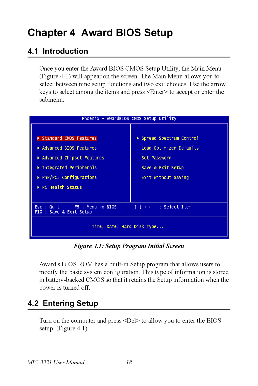 Intel MIC-3321, 3U Compact PCI user manual Entering Setup, Setup Program Initial Screen 