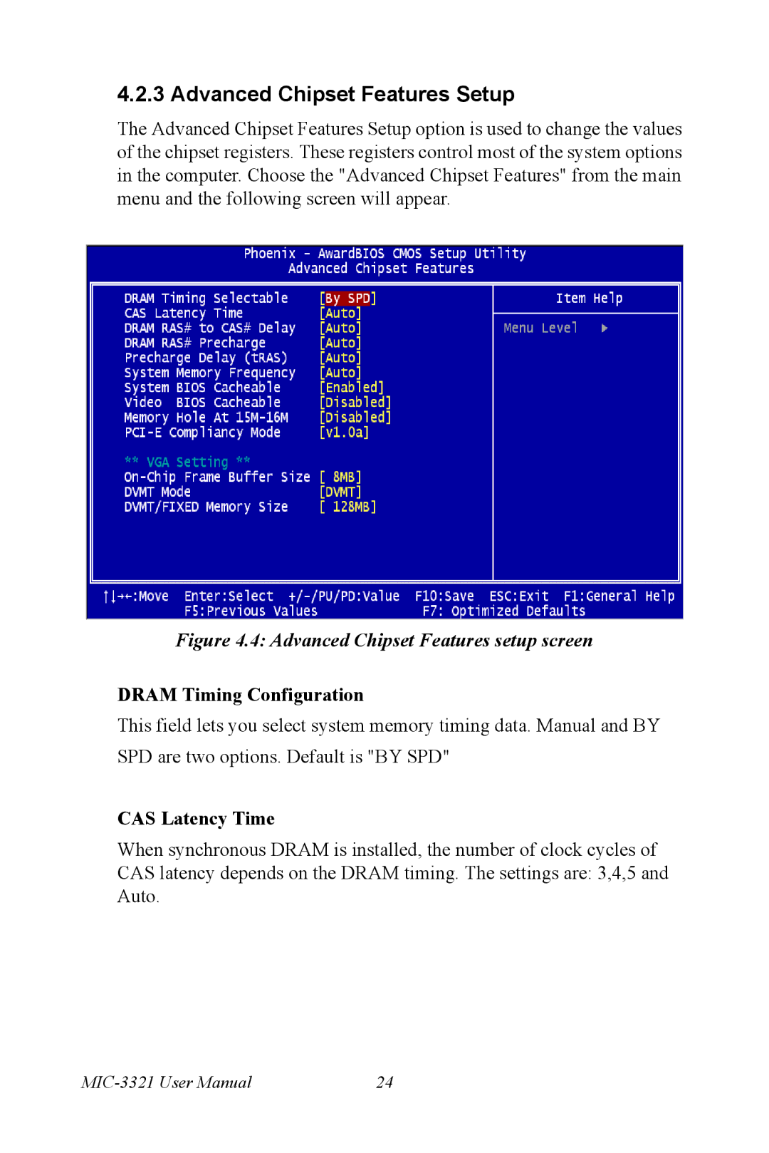 Intel MIC-3321, 3U Compact PCI user manual Advanced Chipset Features Setup, Dram Timing Configuration, CAS Latency Time 