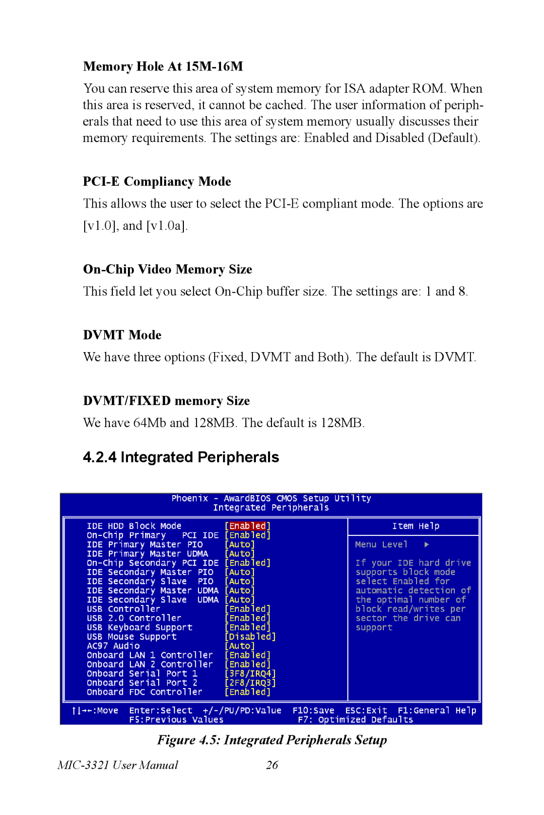 Intel MIC-3321, 3U Compact PCI user manual Integrated Peripherals 