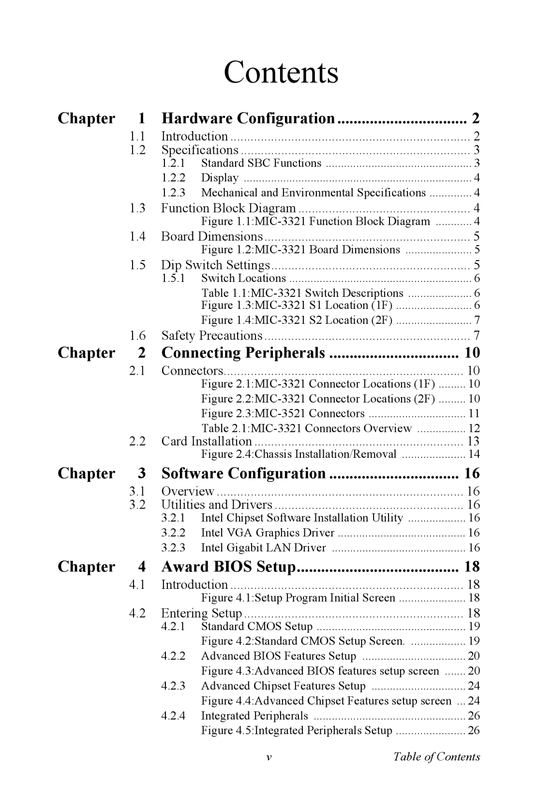 Intel 3U Compact PCI, MIC-3321 user manual Contents 