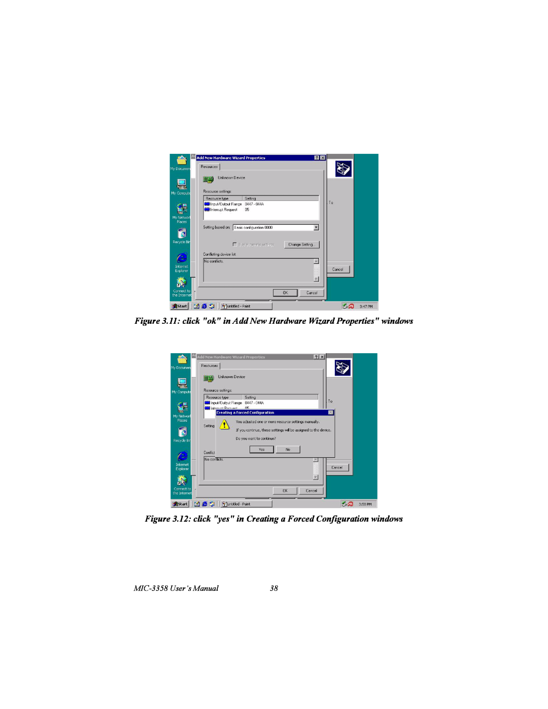 Intel user manual 11 click ok in Add New Hardware Wizard Properties windows, MIC-3358 User’s Manual 