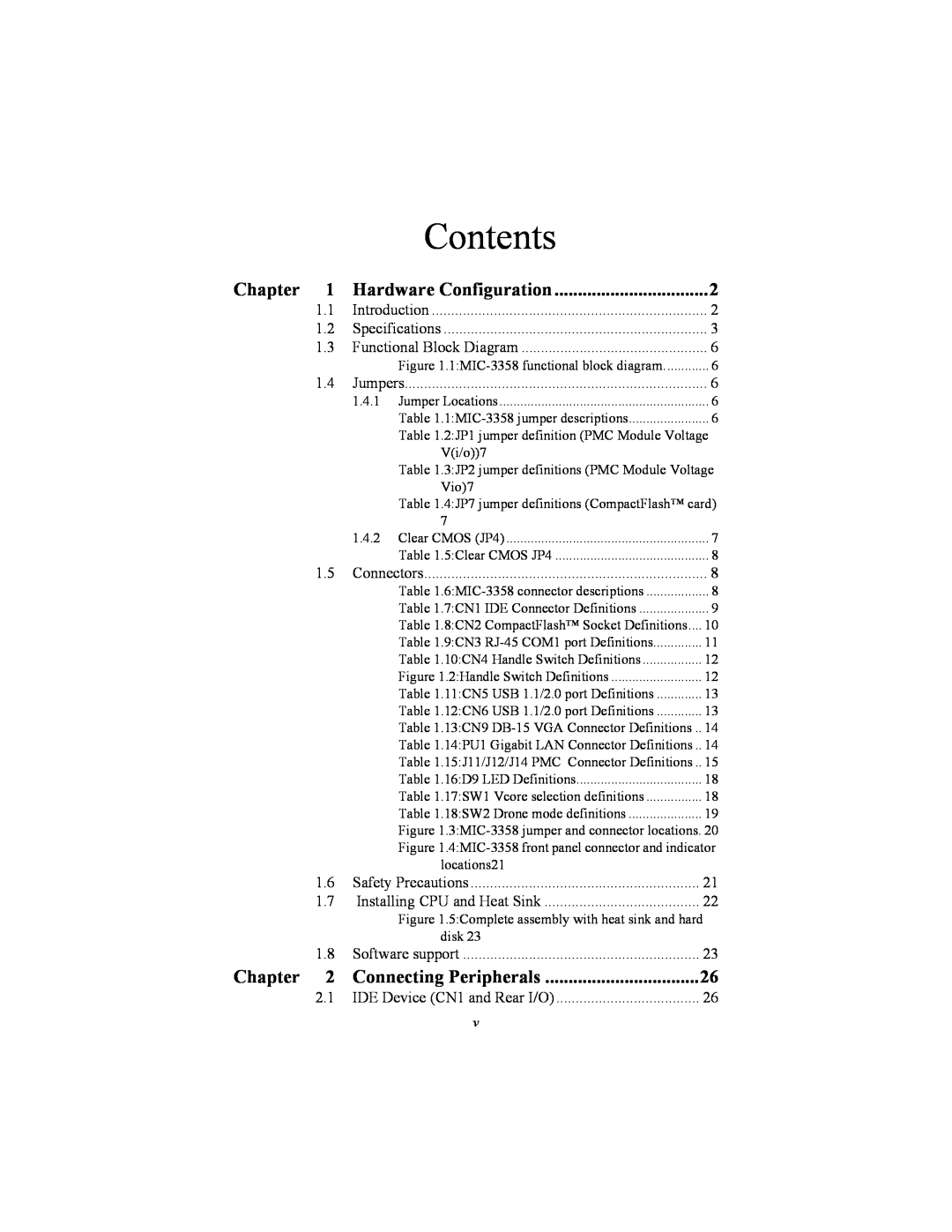 Intel MIC-3358 user manual Chapter, Hardware Configuration, Connecting Peripherals, Contents 